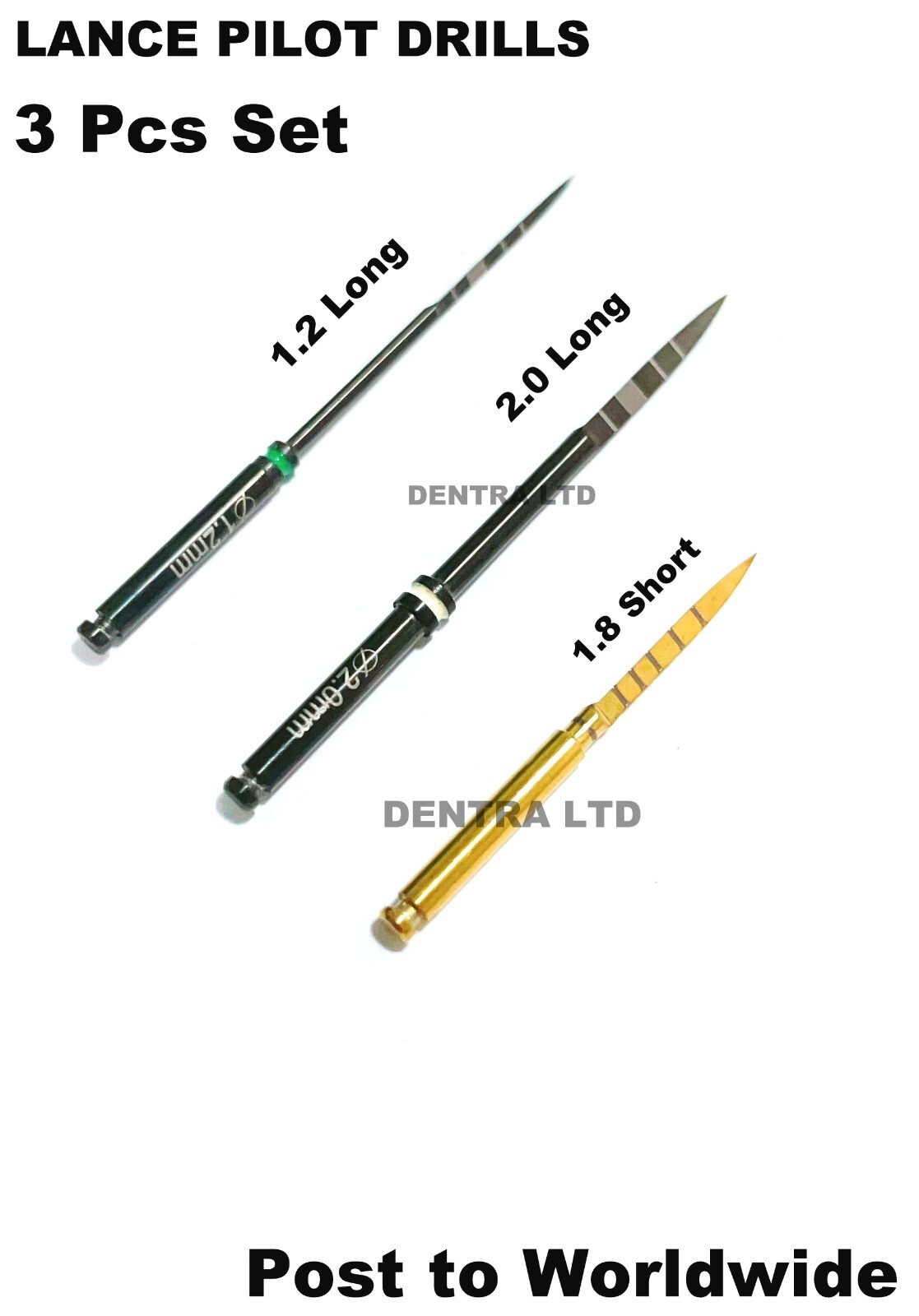 Dental Implant LONG Lance Pilot Drills Burs Set of 3 New CE