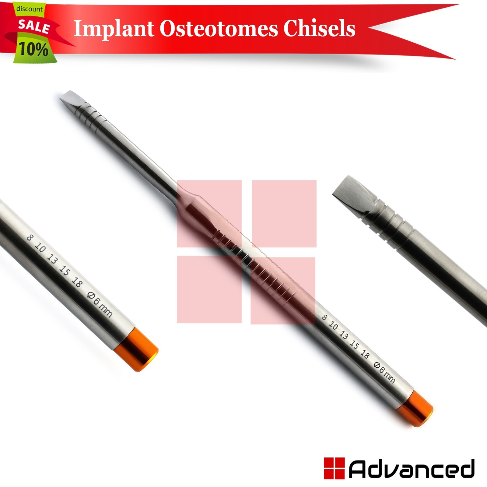 Dental Bone Spreading Chisels & Osteotomes Kit W/ Cassette Implant Instruments