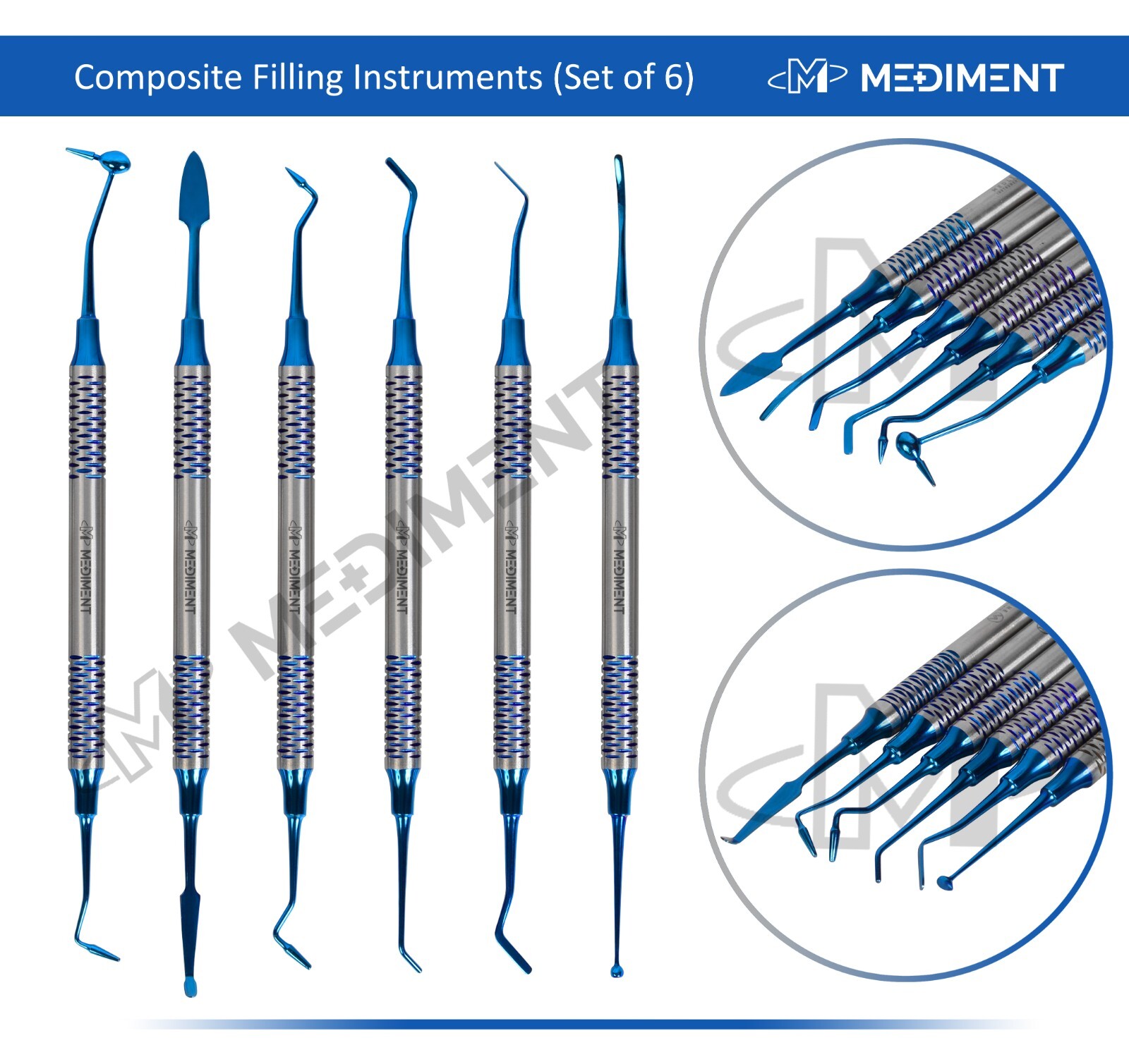6 Pcs Dental Composite Filling Instrument Blue Titanium Coated Restorative Kit