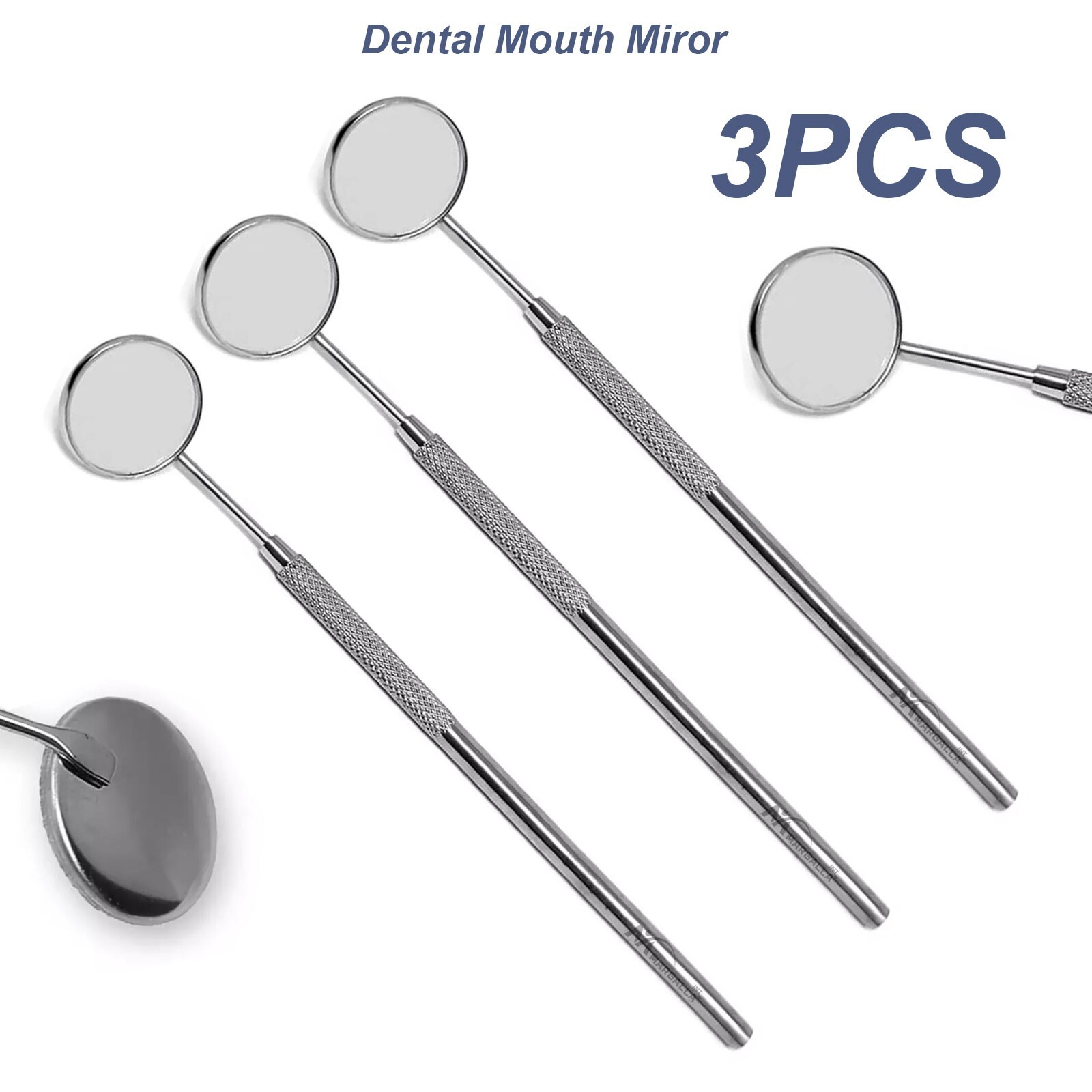 3PCS DENTAL MOUTH MIRROR #5 With HANDLE DENTAL INSTRUMENT STAINLESS STEEL