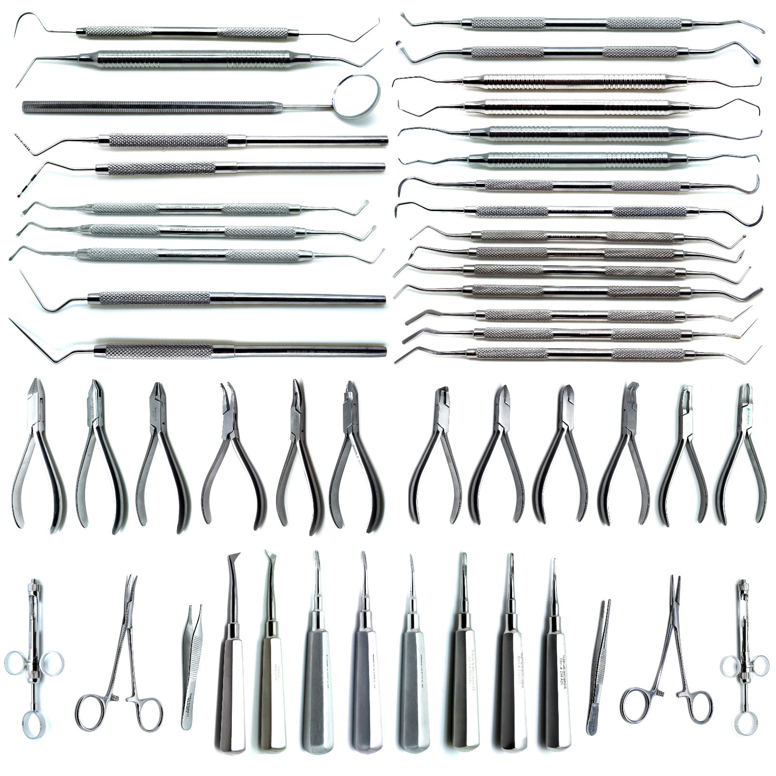 Dental Pliers Elevator Curettes Probe Filling Examination Instruments Set of 50