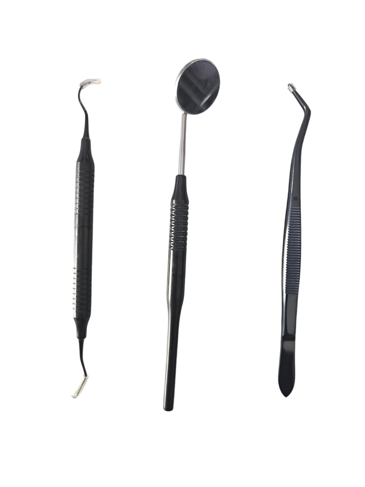 3 Pcs Basic Dental Set Mirror Explorer College Plier. Black Finish. Stainless