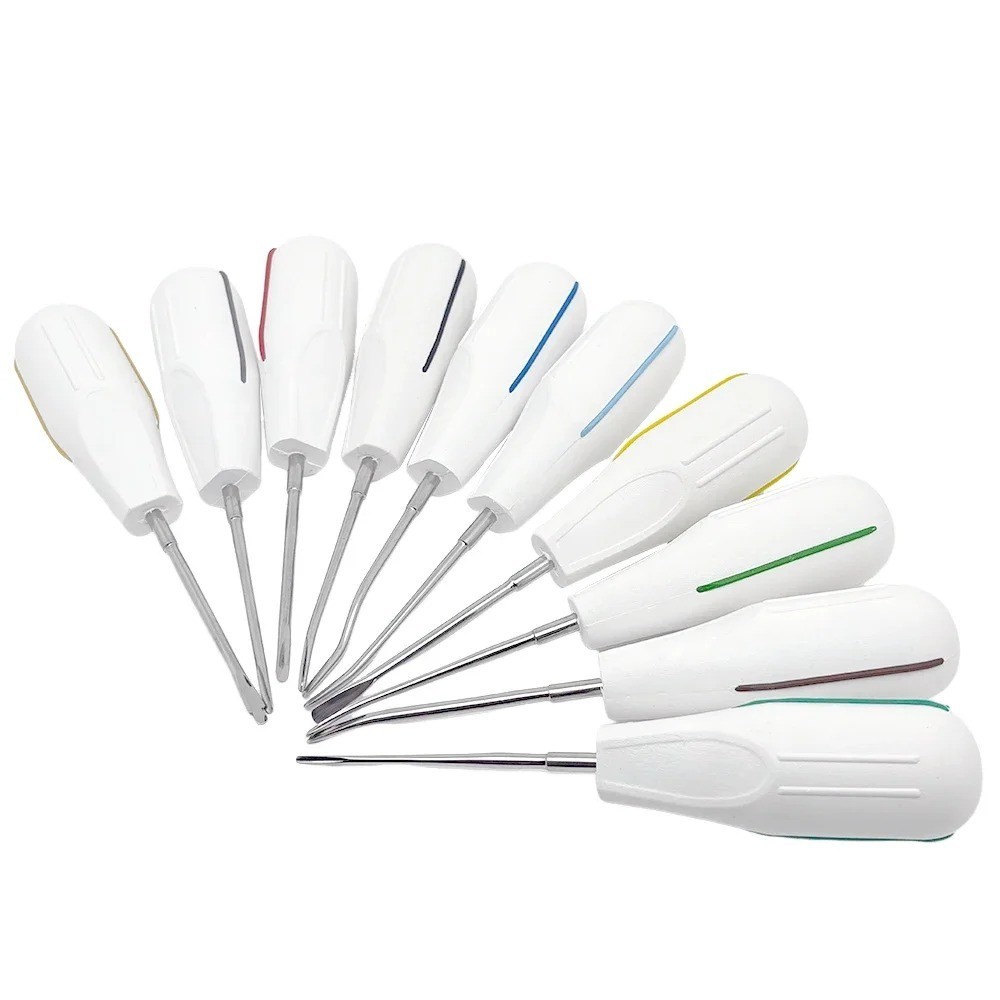 10Pc Dental Luxating Elevator Set Curved Root Elevators Surgical Stainless Steel