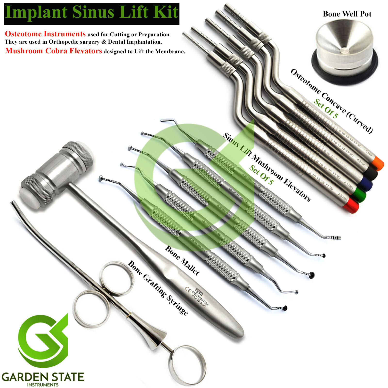 Osteotome Curved Mushroom Elevators Dental Implant Sinus Lifting Membrane Kit