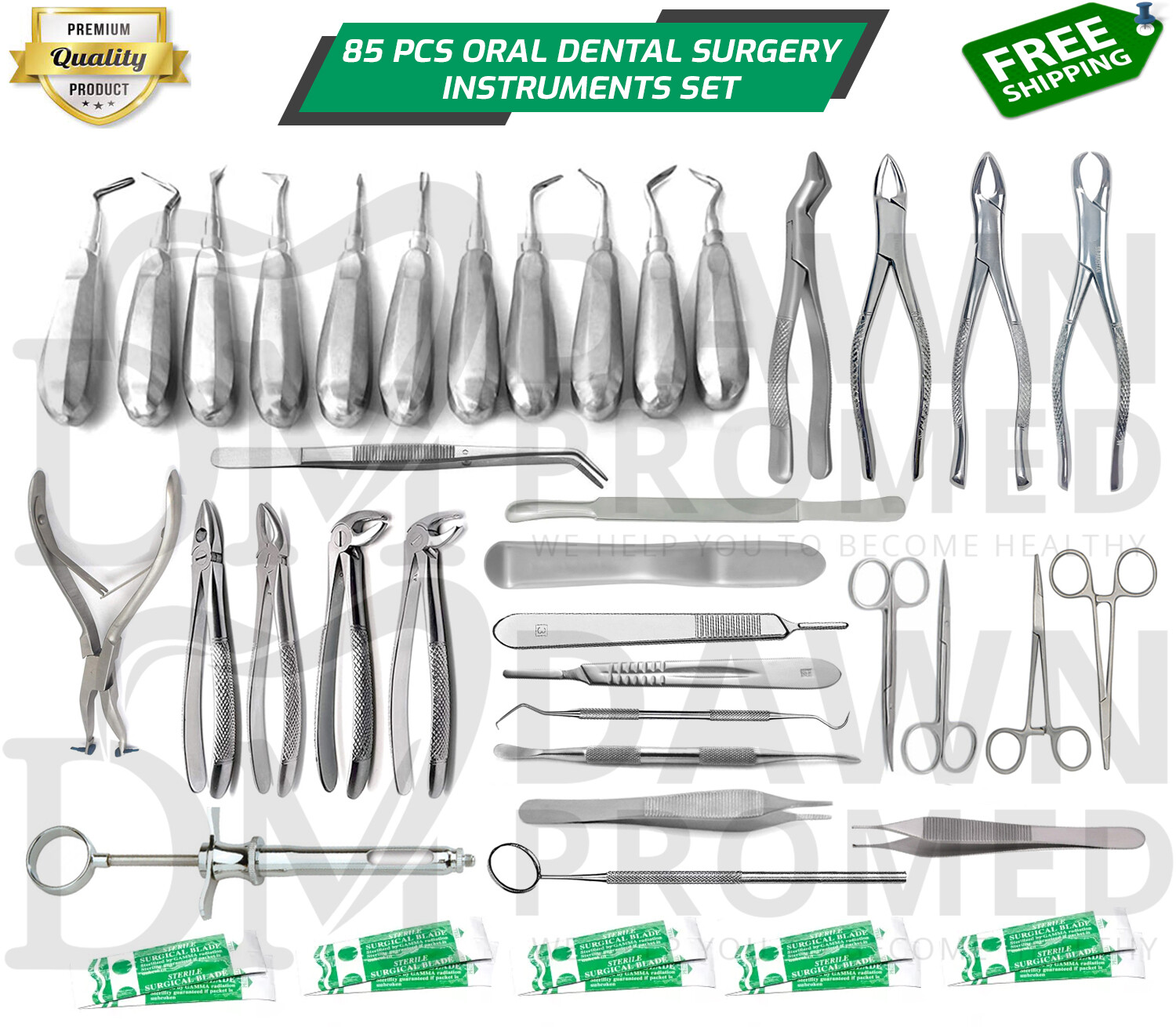German Grade 85 Pc Oral Dental Surgery Extracting Elevators Forceps Inst Kit Set
