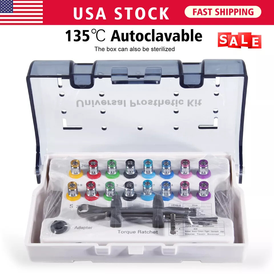 Dental Universal Implant Prosthetic Kit Torque Wrench Screw Drivers Remover+ Box