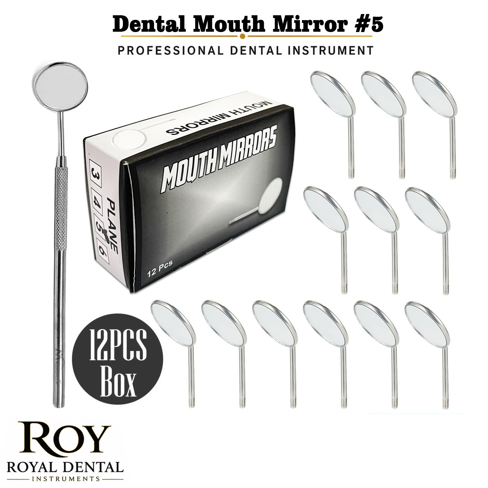 New Premium 12 x Dental Mouth Mirror heads Cone Socket #5 Plain + Free Handle