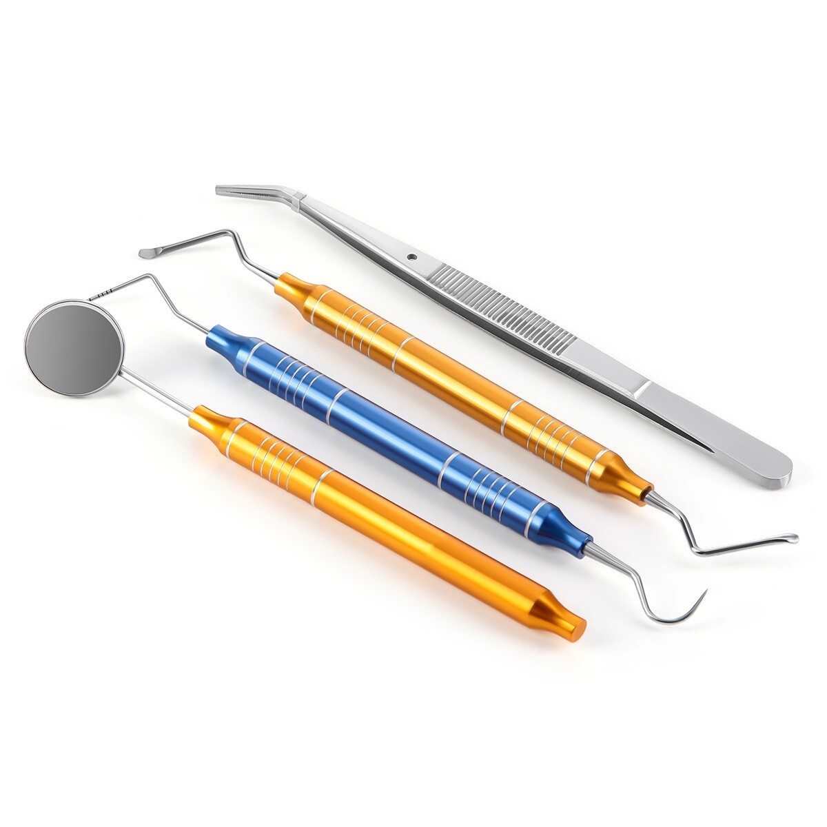 4pc Dental Cleaning Tools Kit Stainless Steel Teeth Scraper Mouth Mirror Tweezer