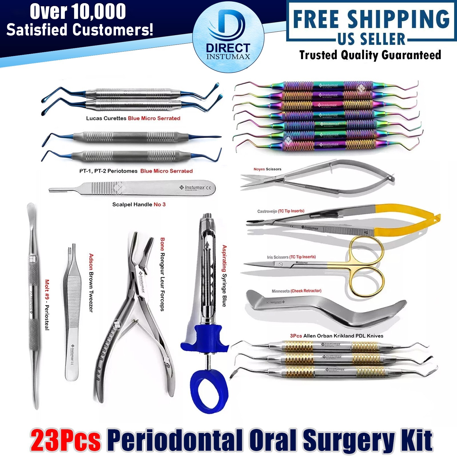 23Pc Professional Periodontal Kit Gracey Curettes, Molt Elevator Surgical Tools