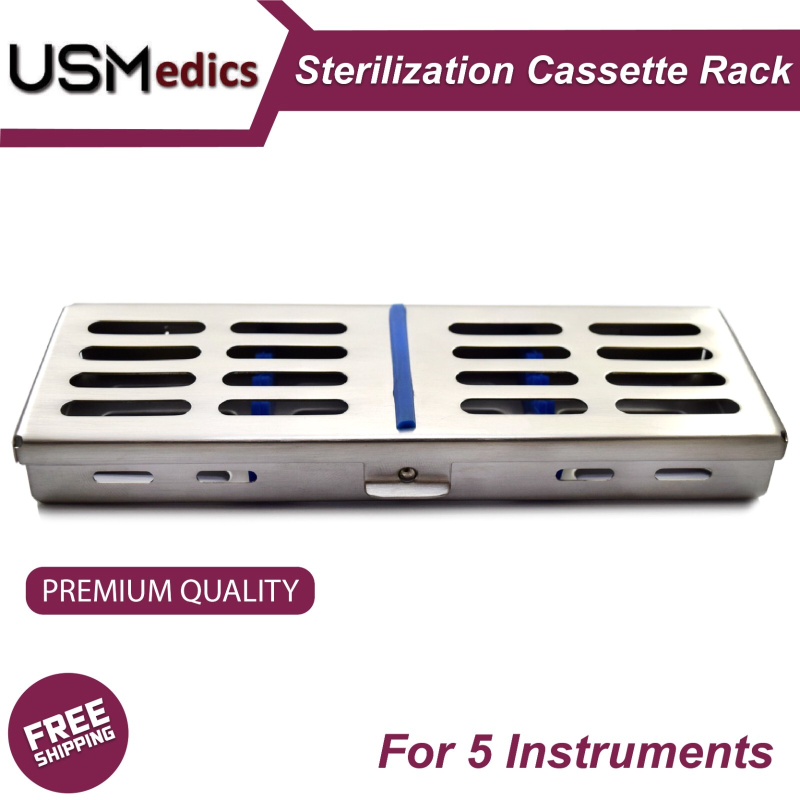 AUTOCLAVE DENTAL STERILIZATION CASSETTE TRAY BOX RACK FOR 5 INSTRUMENTS LAB NEW