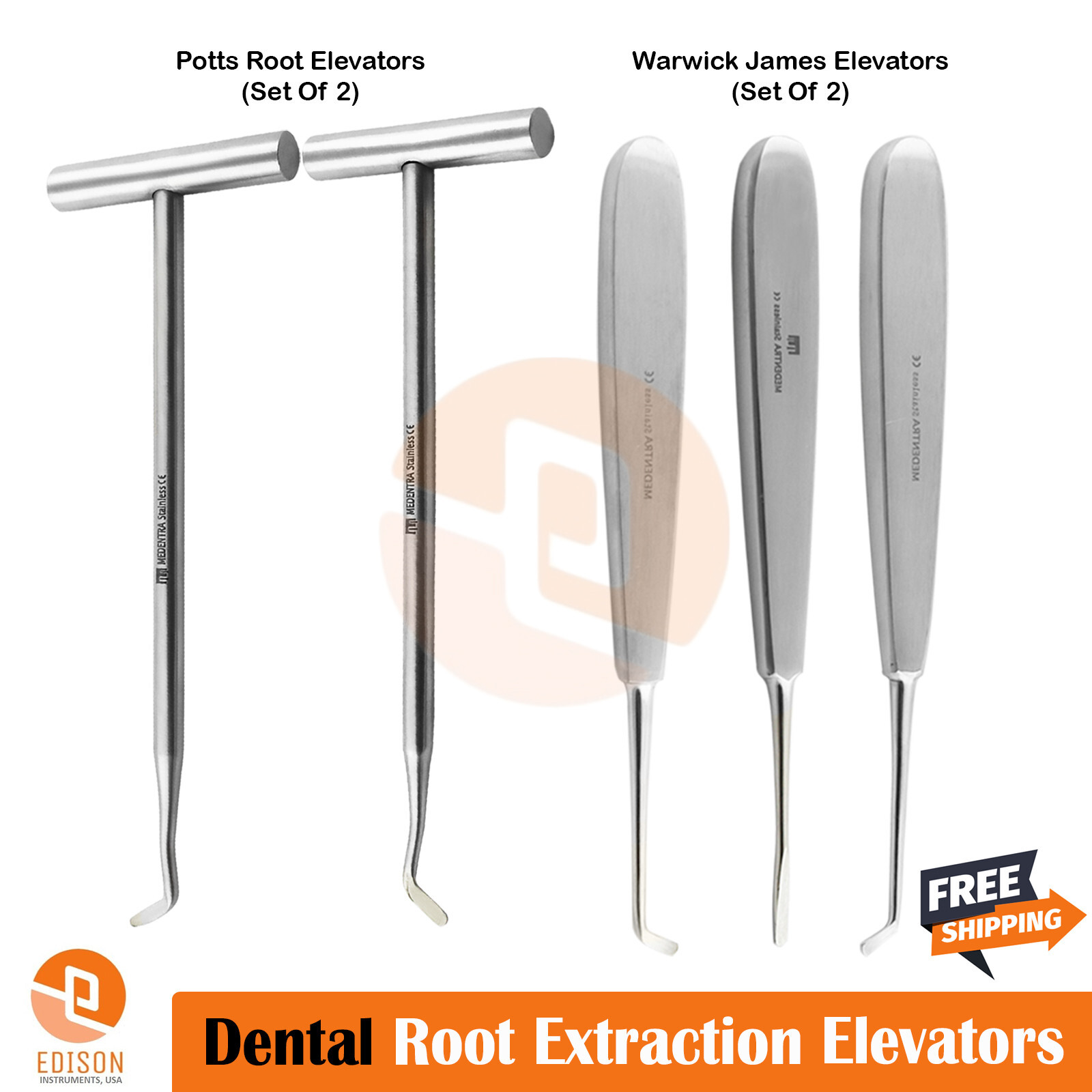 Dental Luxating Tooth Extracting Elevators Surgical Warwick James Potts Elevator