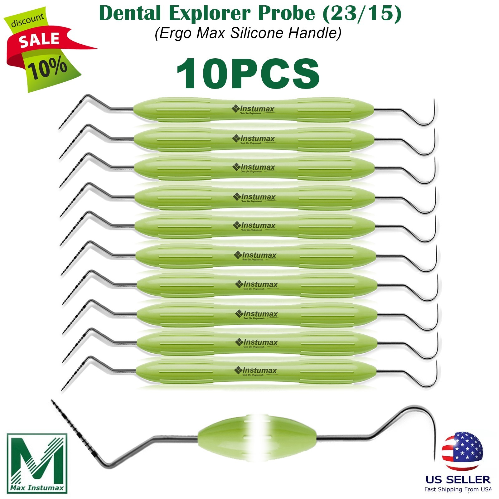 10 Pcs Dental Periodontal Explorer Probe UNC15/23 Color Coded Silicone Handle