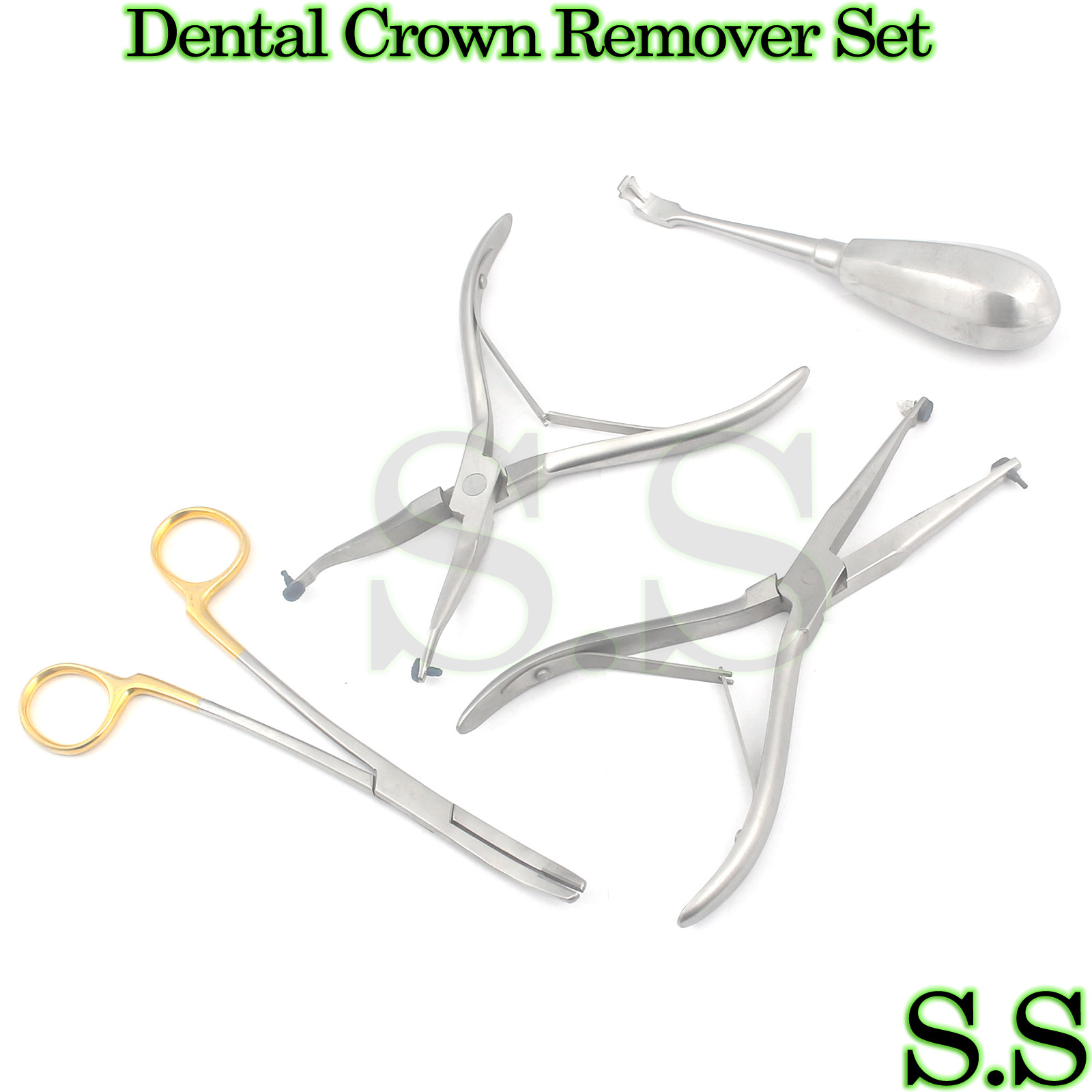 SET OF 4 PCS DENTAL CROWN GRIPPER REMOVER PLIERS ELEVATORS KIT INSTRUMENT DN-500