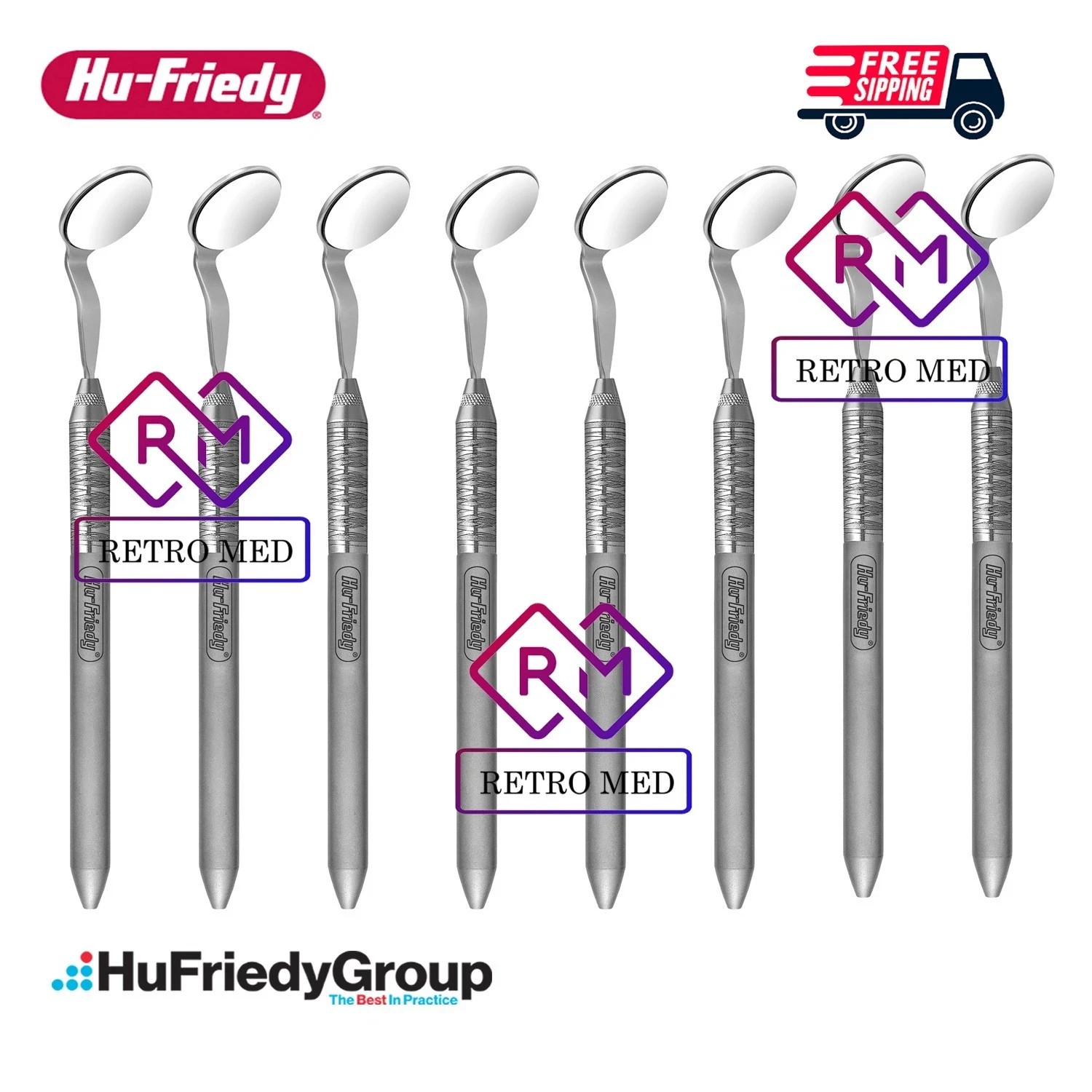 8 Pcs Hu-Friedy MIR5DS Dental Mirror (Double-Sided) with MH6 Handles