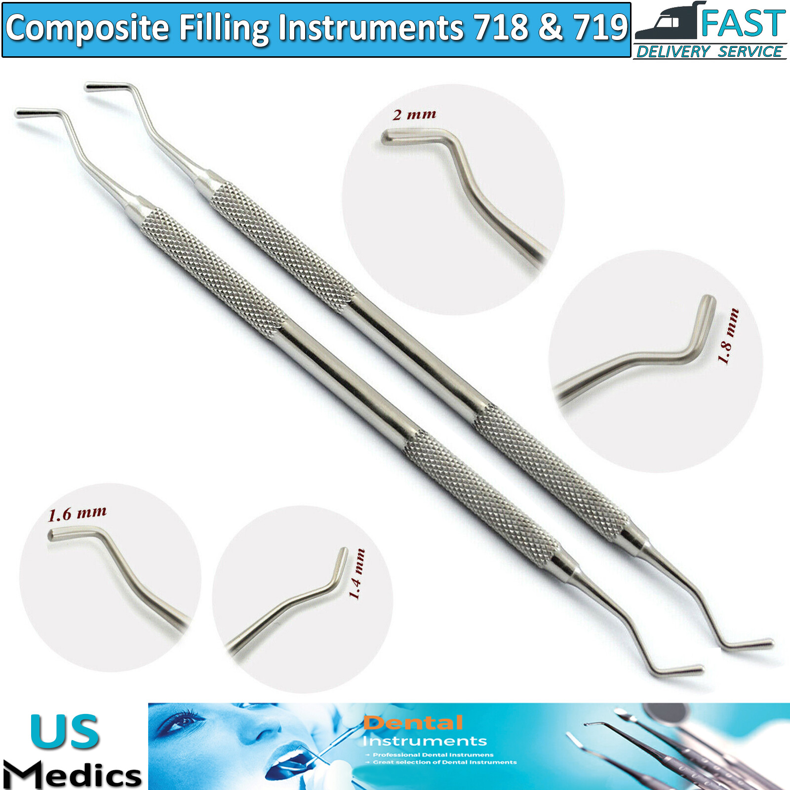Set Of 2 Amalgam Composite Filling Instruments 718 Flat Plastic Restoration Tool