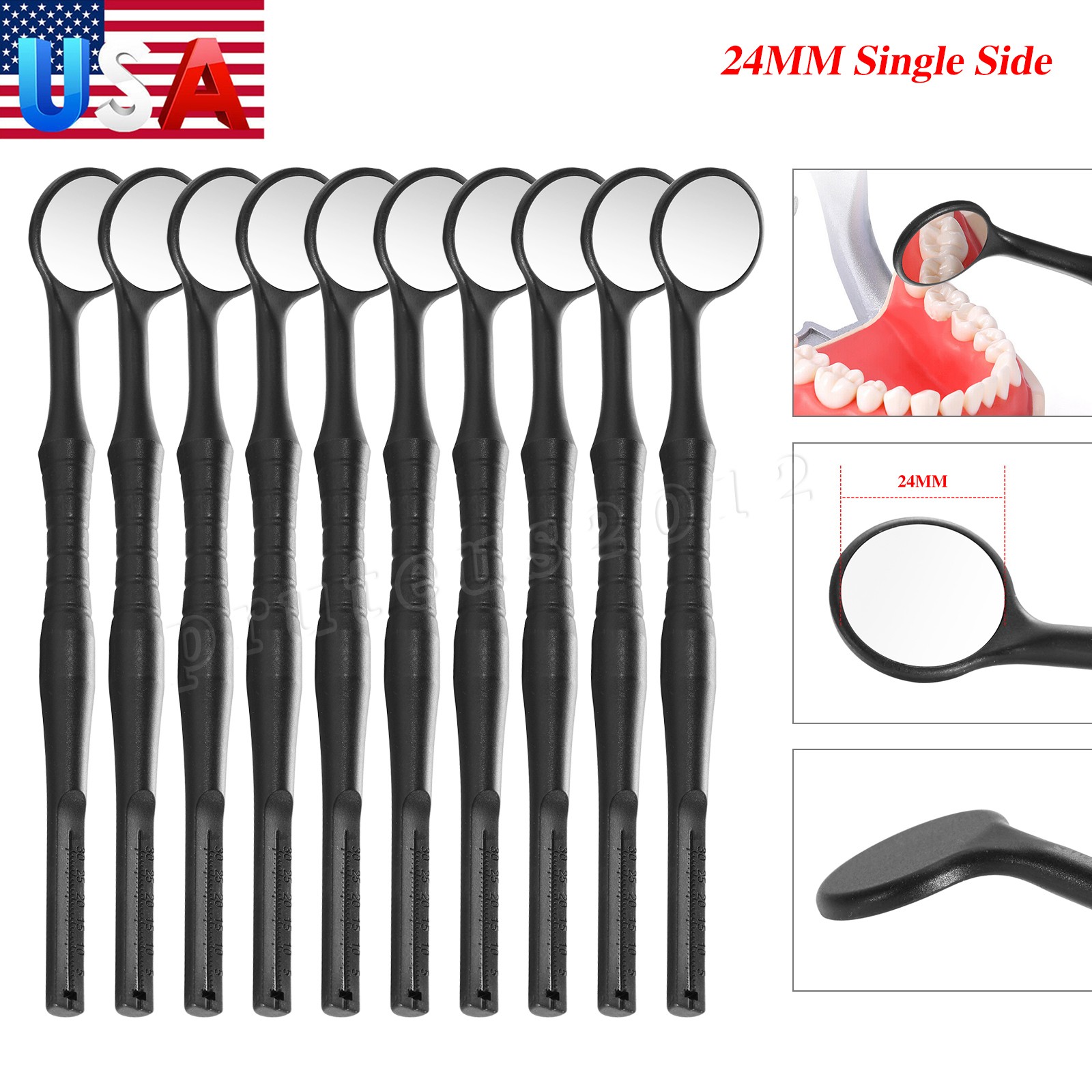 10pcs Dental Mouth Mirror 24mm w/ Handle Examintion Inspection Tool Single Side
