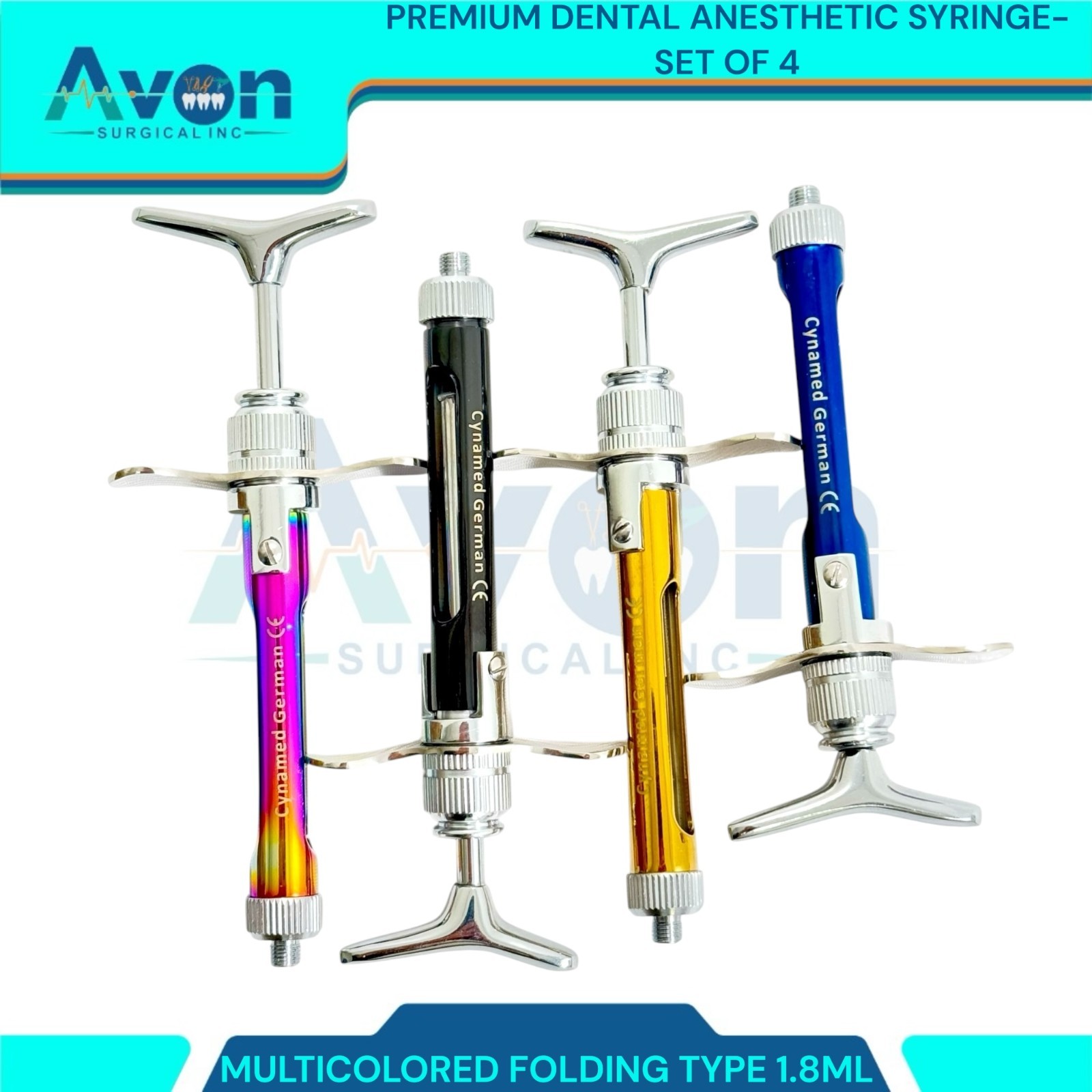 Anesthetic Folding Oral Dental Syringe, 1.8mL Capacity, Mix Colors – 4PC Lot
