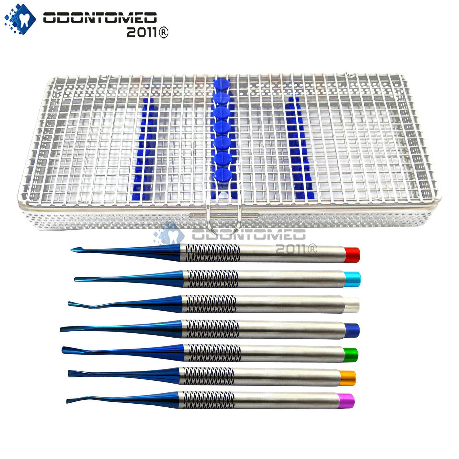 Elevators Set of 7 PDL Precise Tips Dental Surgical With Mesh Cassette