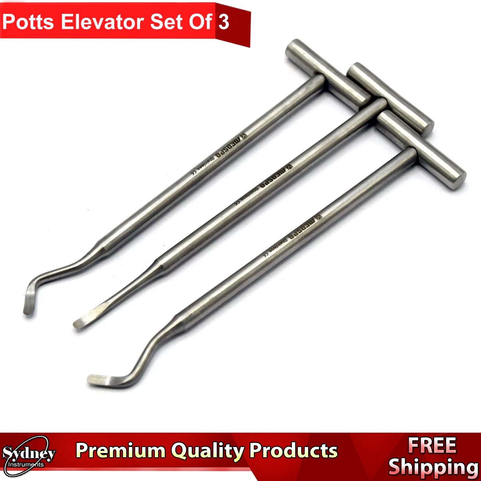 Dental Extraction Potts Elevators Set Of 3 Teeth Loosening Periodontal Tools CE