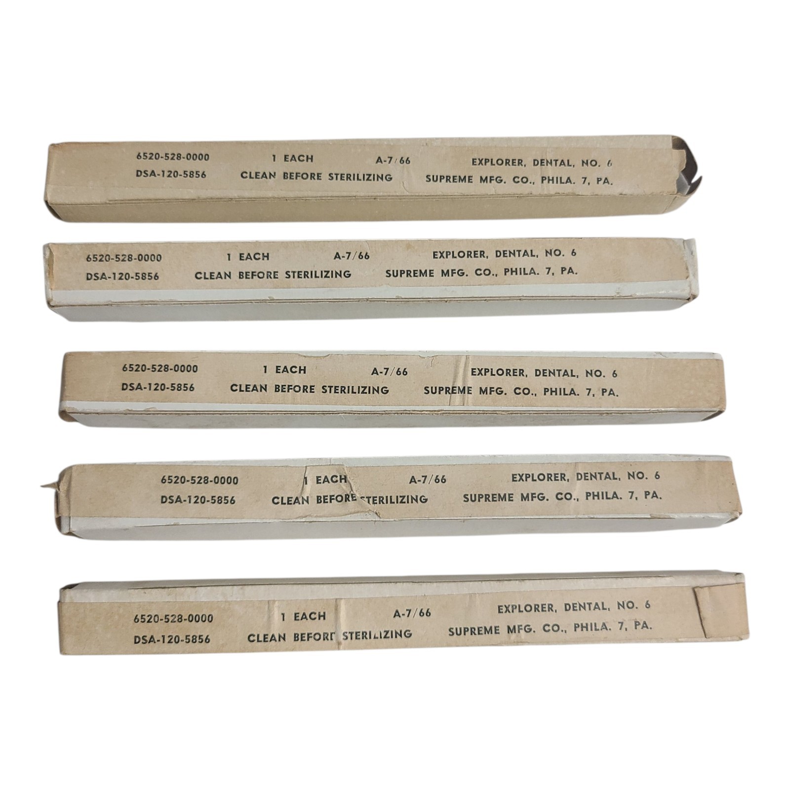 Vintage NOS Lot Of 5 Dental Explorer No. 6 By Supreme Mfg Co. Original Boxes