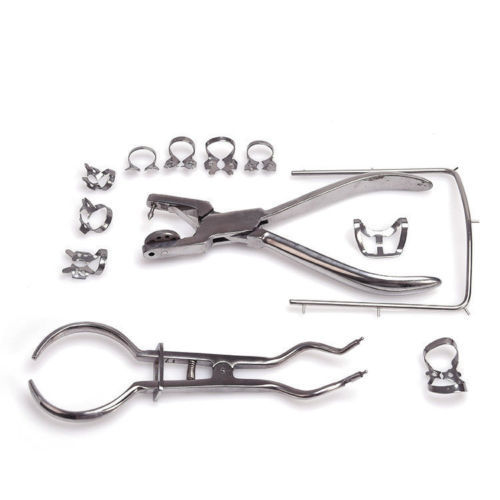 Dental Instruments Rubber Dam Starter Kit of 12 Pcs with Frame Punch Clamps