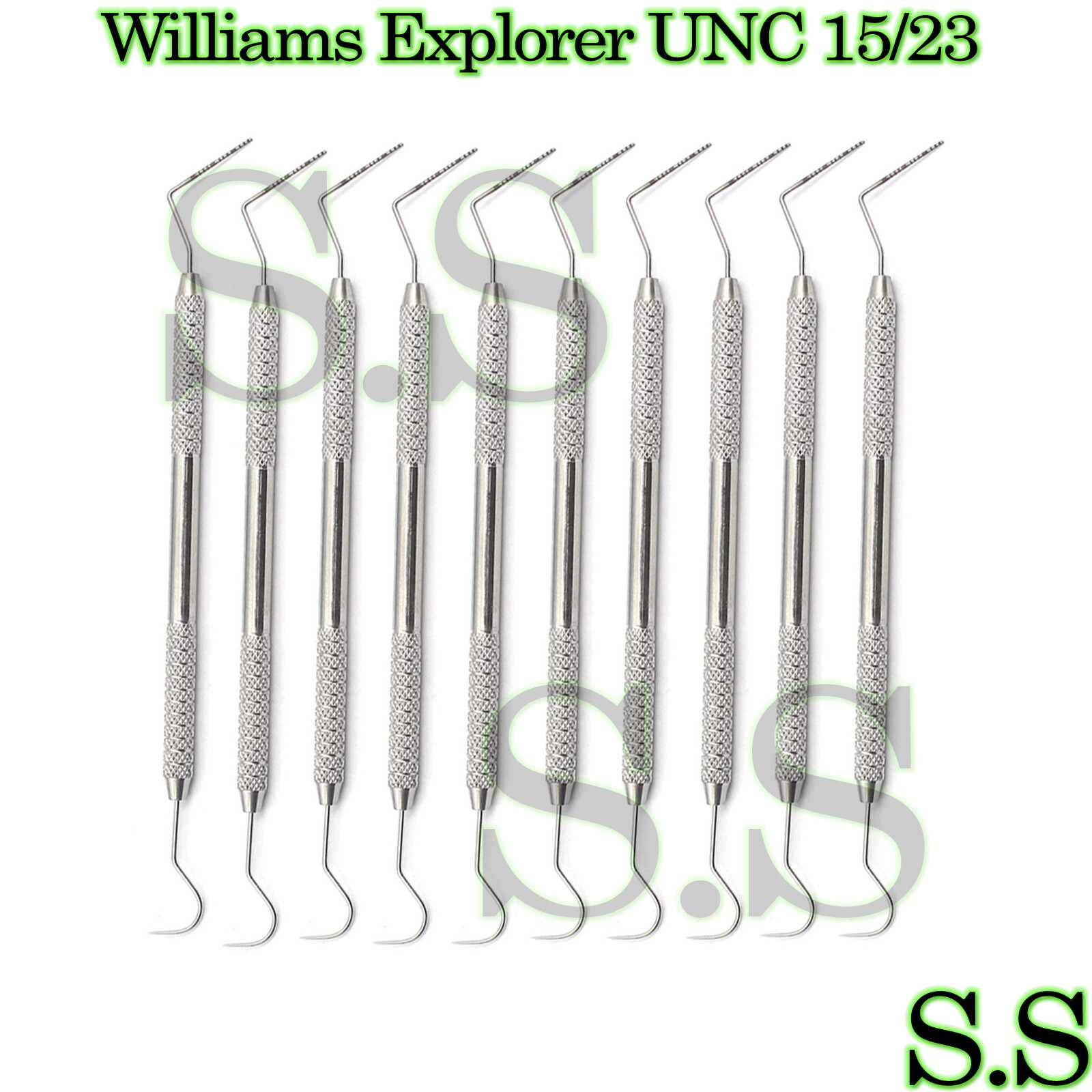10 Dental William Probe Explorer UNC 15/23 Color Coded Double Ended