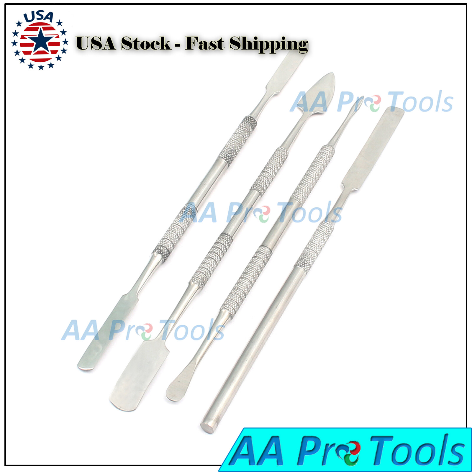 4 PC Stainless Steel Spatula Set Dental Picks Lab Tools Wax Carving