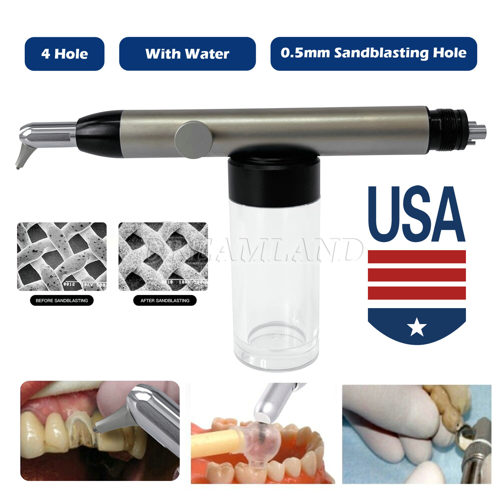 Dental Alumina Air Abrasion Polisher Microetcher Sandblasting Gun With Cooling
