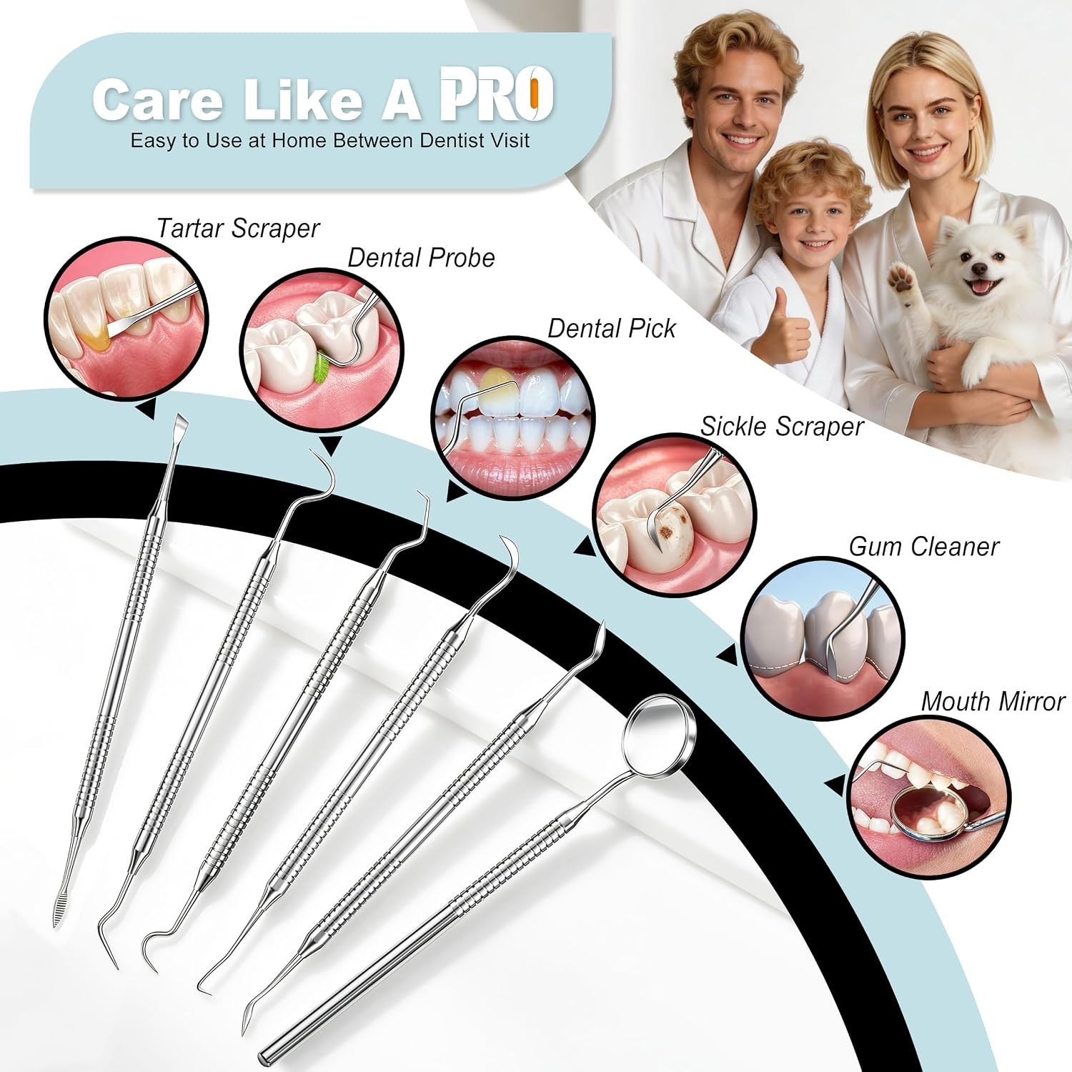 Dental Tools, Dental Pick for Teeth Cleaning, Stainless Steel Hygiene Kit with