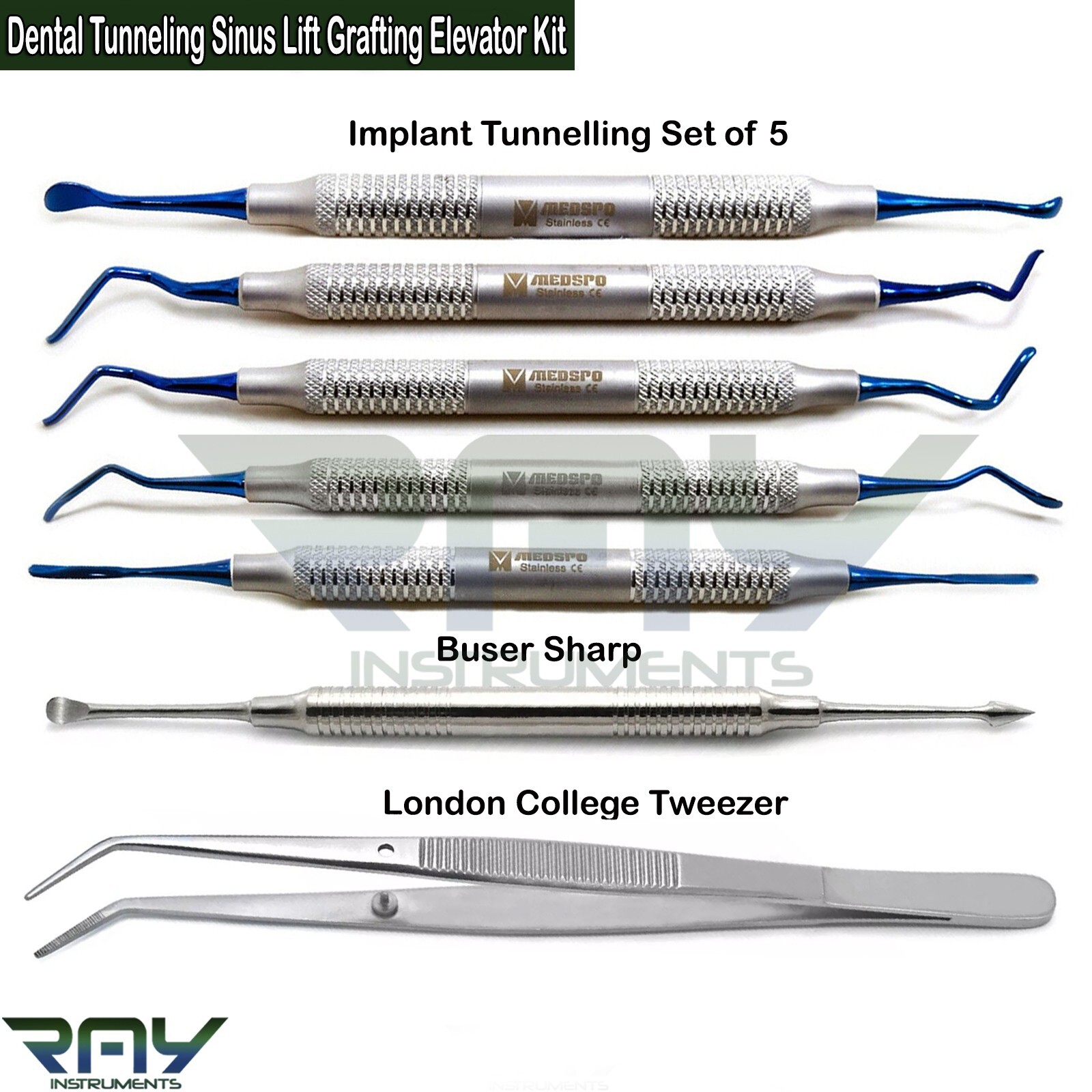 7Pcs Periodontal Tunneling Procedure Implant Gum Lift Tissue Elevators Sinus Kit