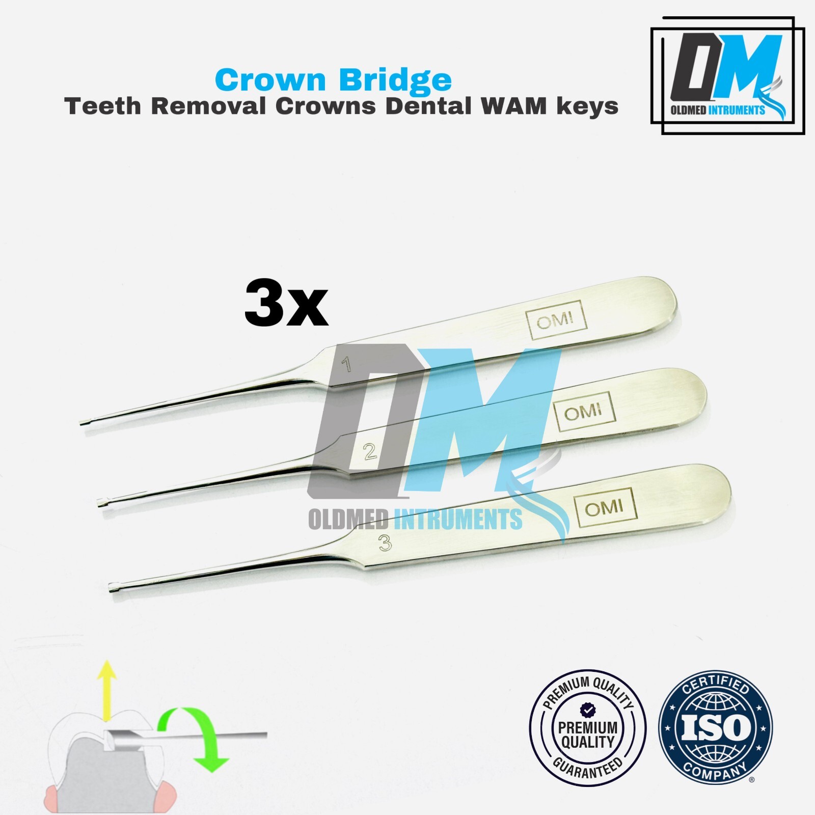 Crown Bridge Teeth Removal Crowns dental WAM Key Set 3pcs System Dental OldMed
