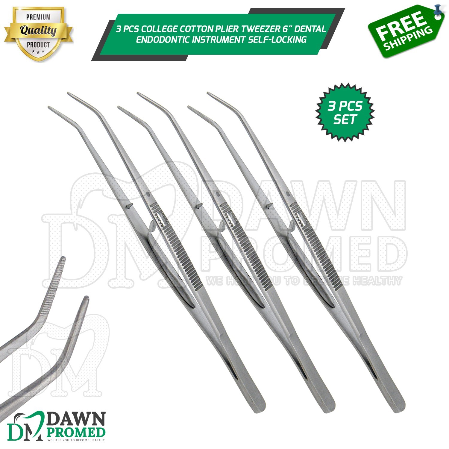 3 Pcs College Cotton Plier 6″ Dental Endodontic Instrument Self-Locking Tweezer