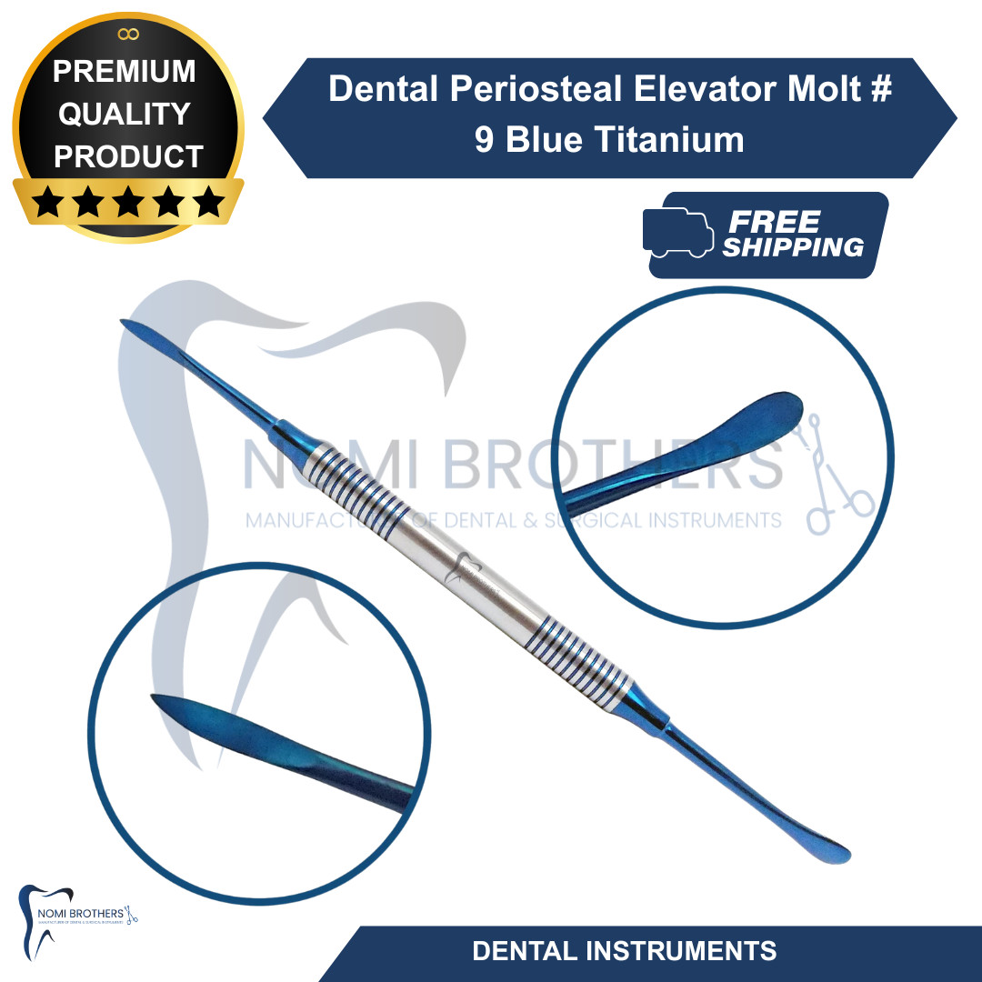 Dental Periosteal Elevator Molt # 9 Blue Titanium Coated Double Ended German
