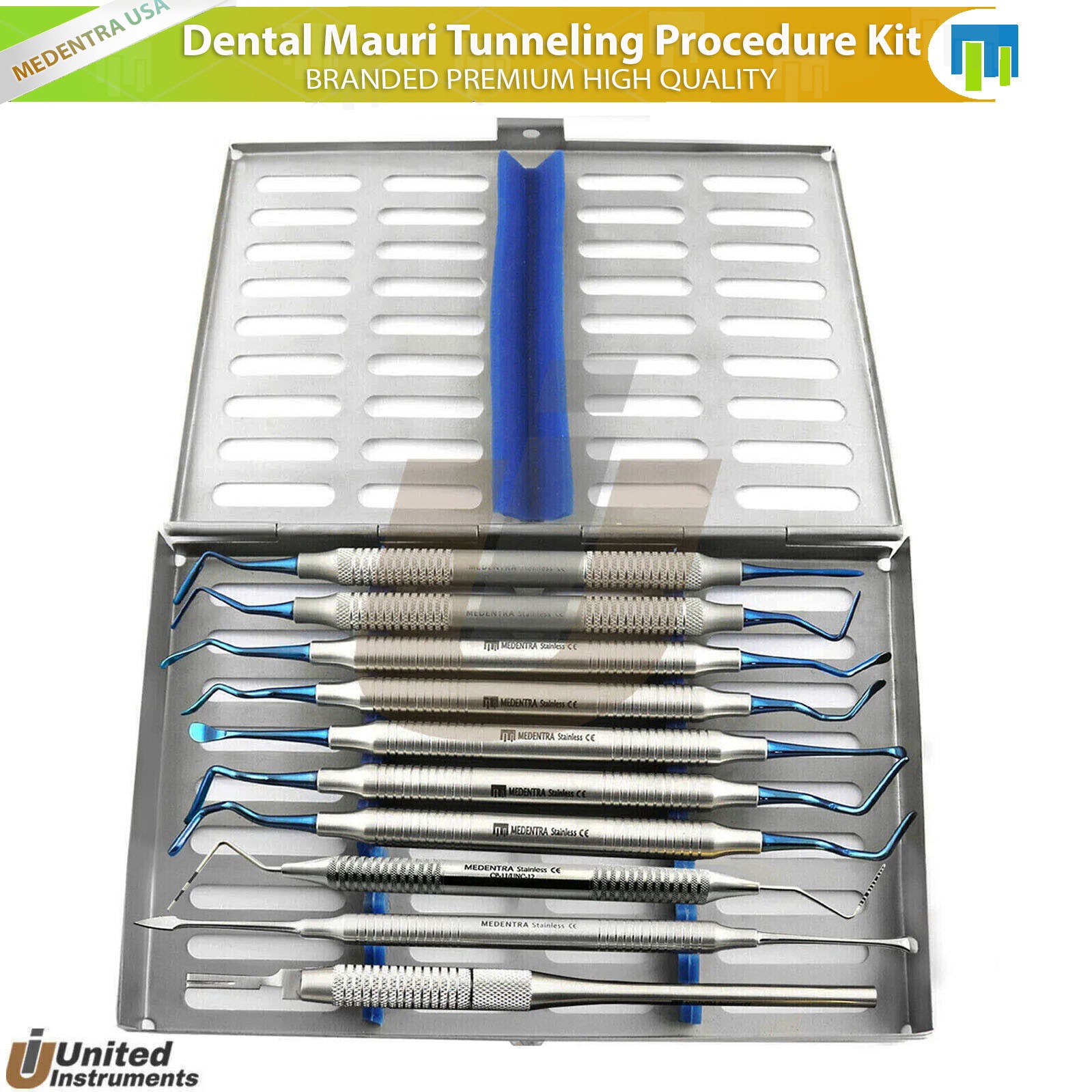 Dental Mauri Tunneling Procedure Kit Periodontal Surgery Instruments 11 Pieces
