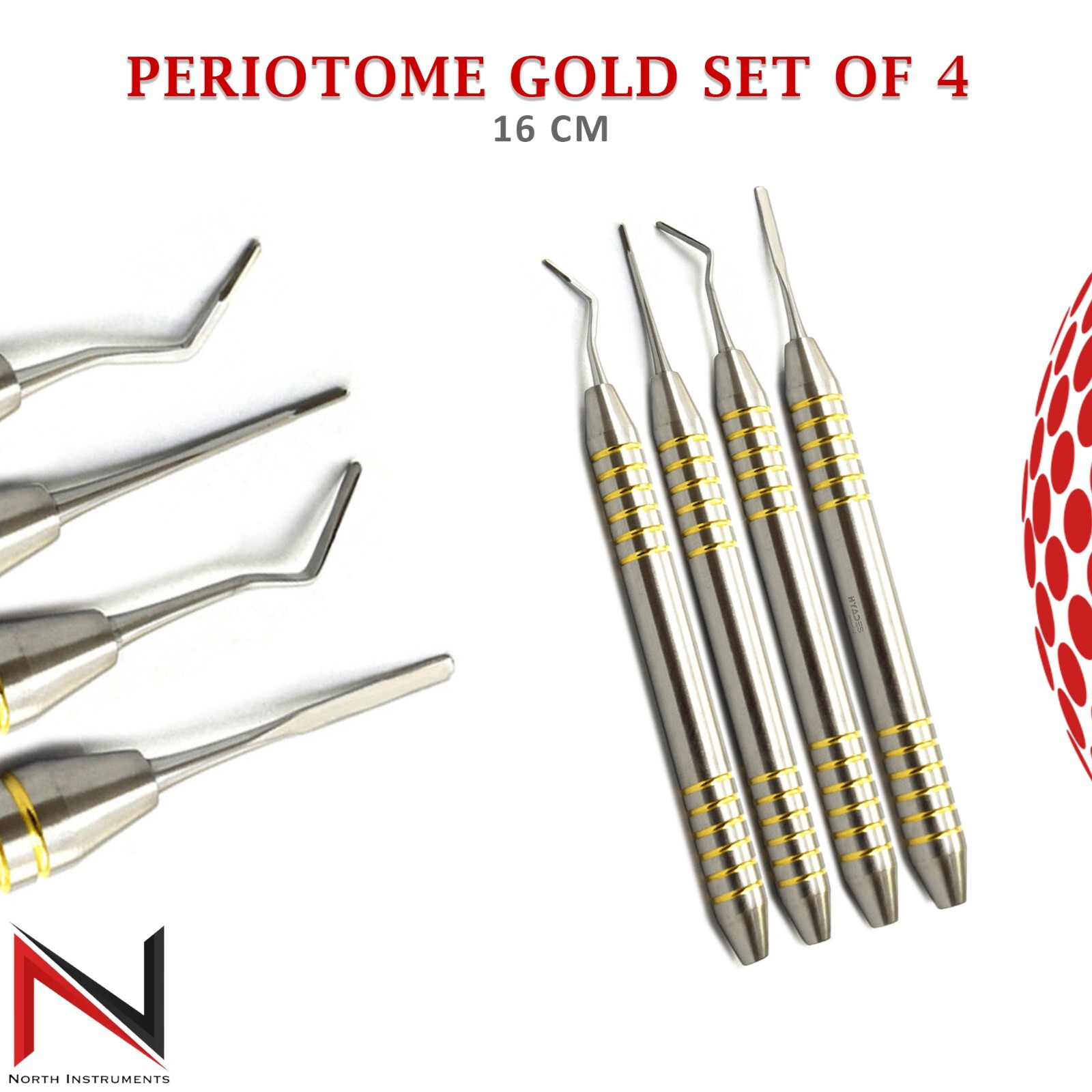 Periotome Gold Dental Periodontal Ligament Set of 4 Atraumatic Extraction Kit
