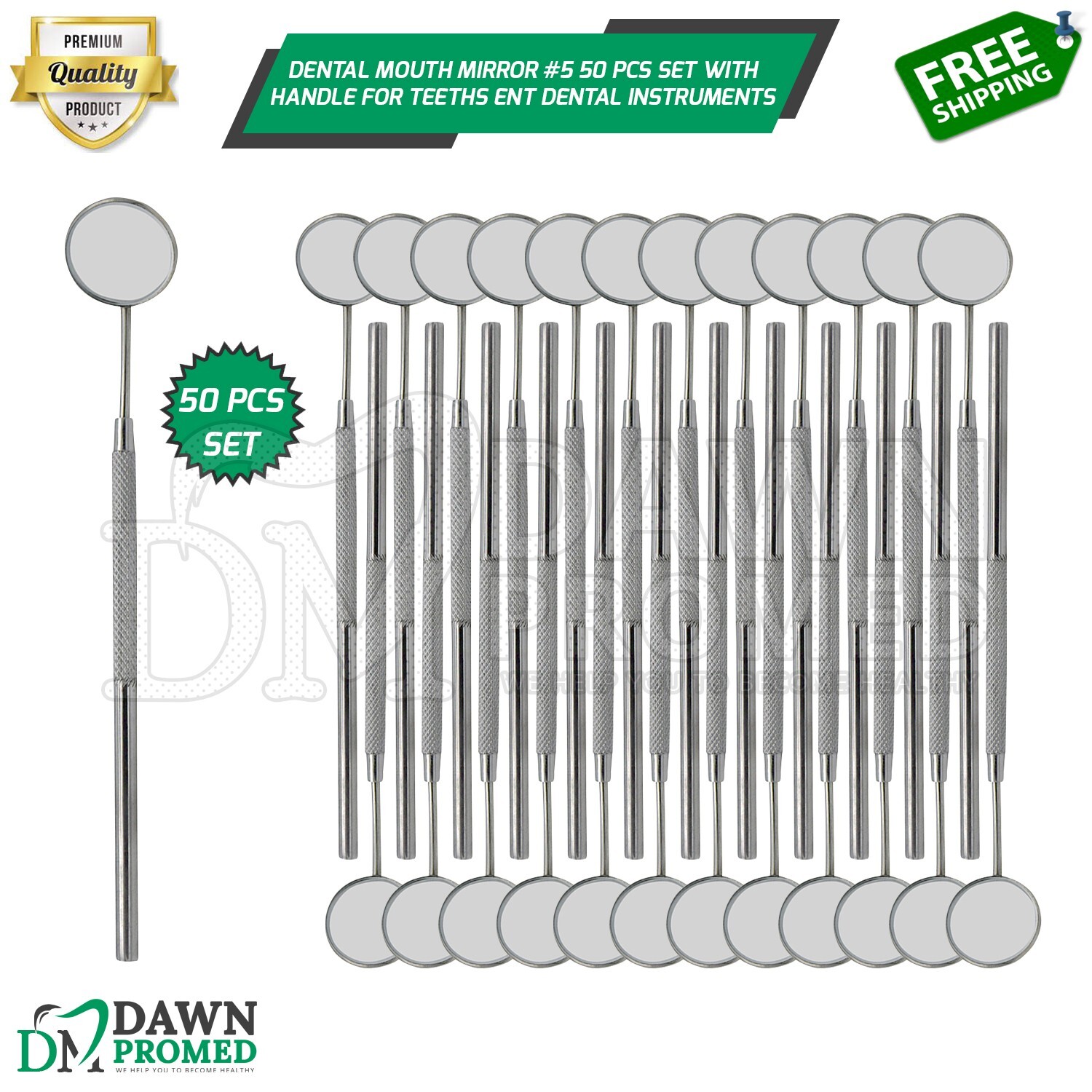 50 Pcs Dental Mouth Mirror #5 With Handle For Teeth’s ENT Dental Instruments