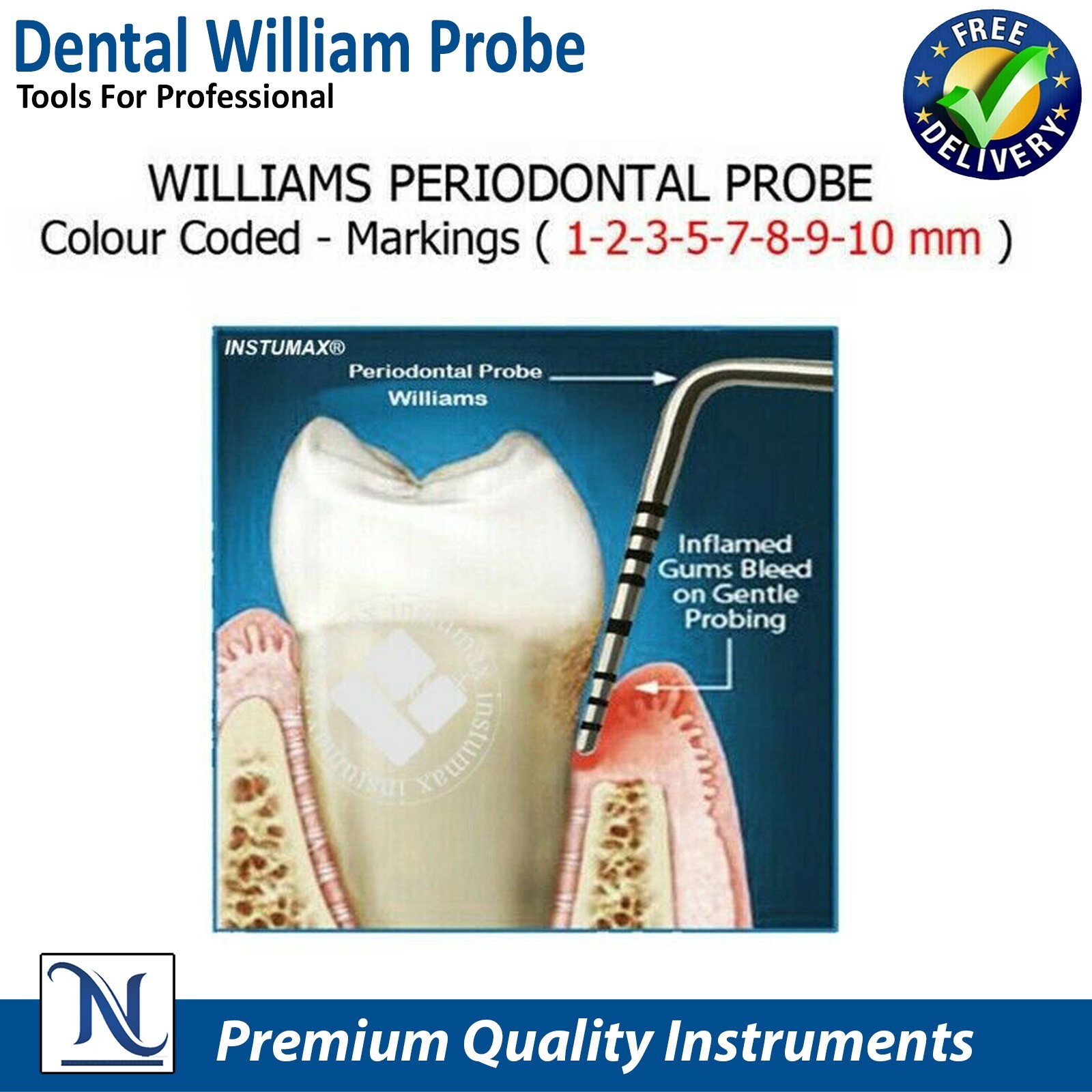 Perio Probe William Probes Color Coded Dental Periodontal Set Of 10 Instruments