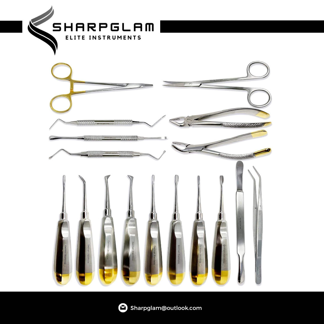 SHARPGLAM 17 Pcs Dental Surgery Extraction Forceps & Elevators Instrument Set CE