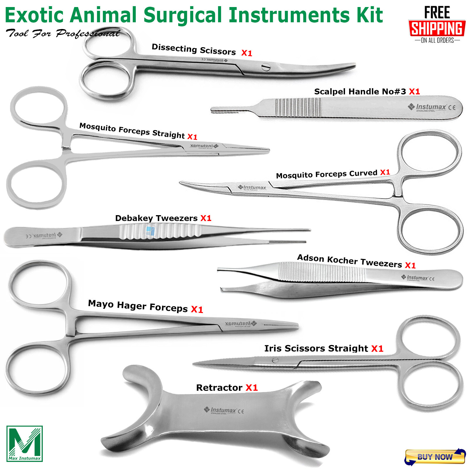 EXOTIC ANIMAL SURGICAL KIT, VETERINARY Exotic Animal Surgical Instruments