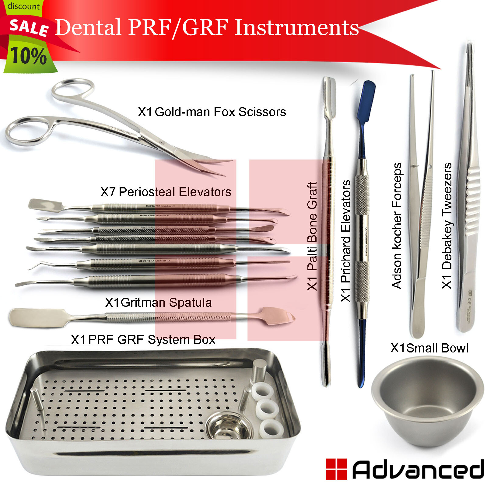 Dental PRF Box GRF System Platelet Rich Fibrin Implant Periosteal Elevators Set