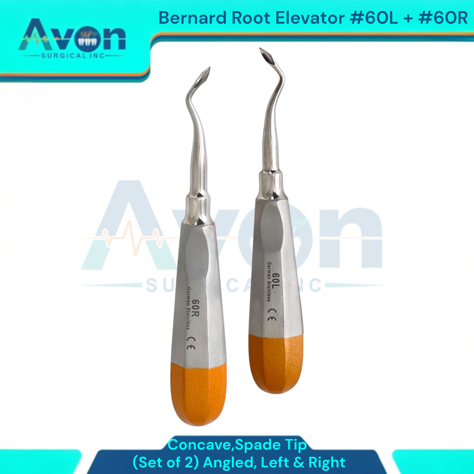 Left & Right Bernard Root Dental Elevator Picks, #60L+#60R, Gold Ends, 2PK
