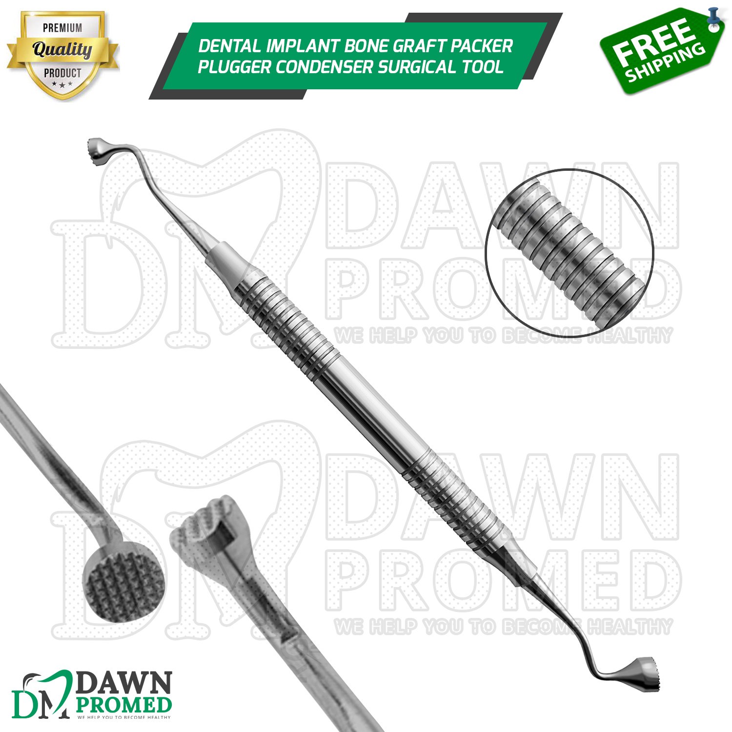 Dental Implant Bone Graft Packer Plugger Large 4 & 7mm Condenser Hollow Handle