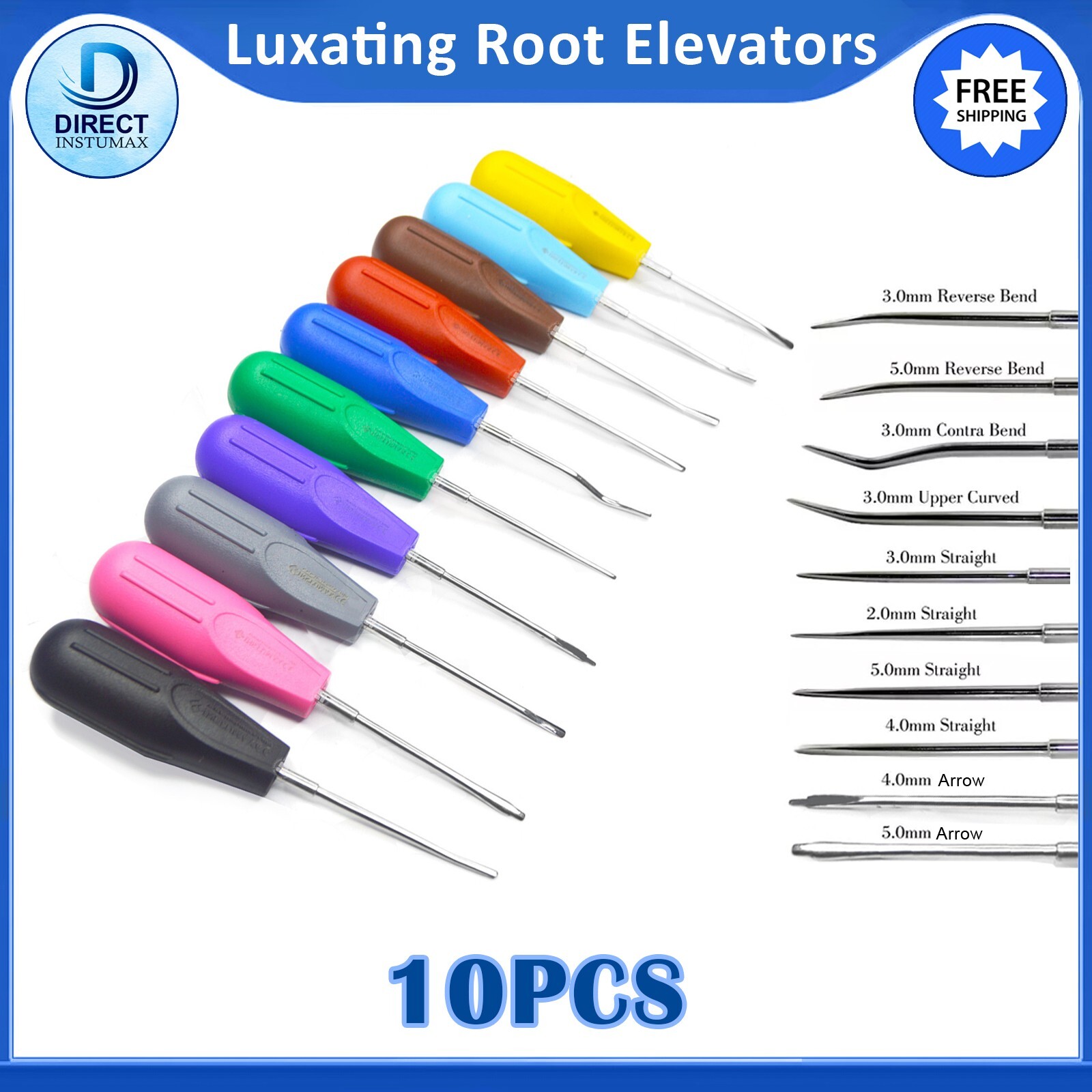 10PCS Luxating & Periotome Kit – Smooth Root Extraction, Vibrant Grip Set