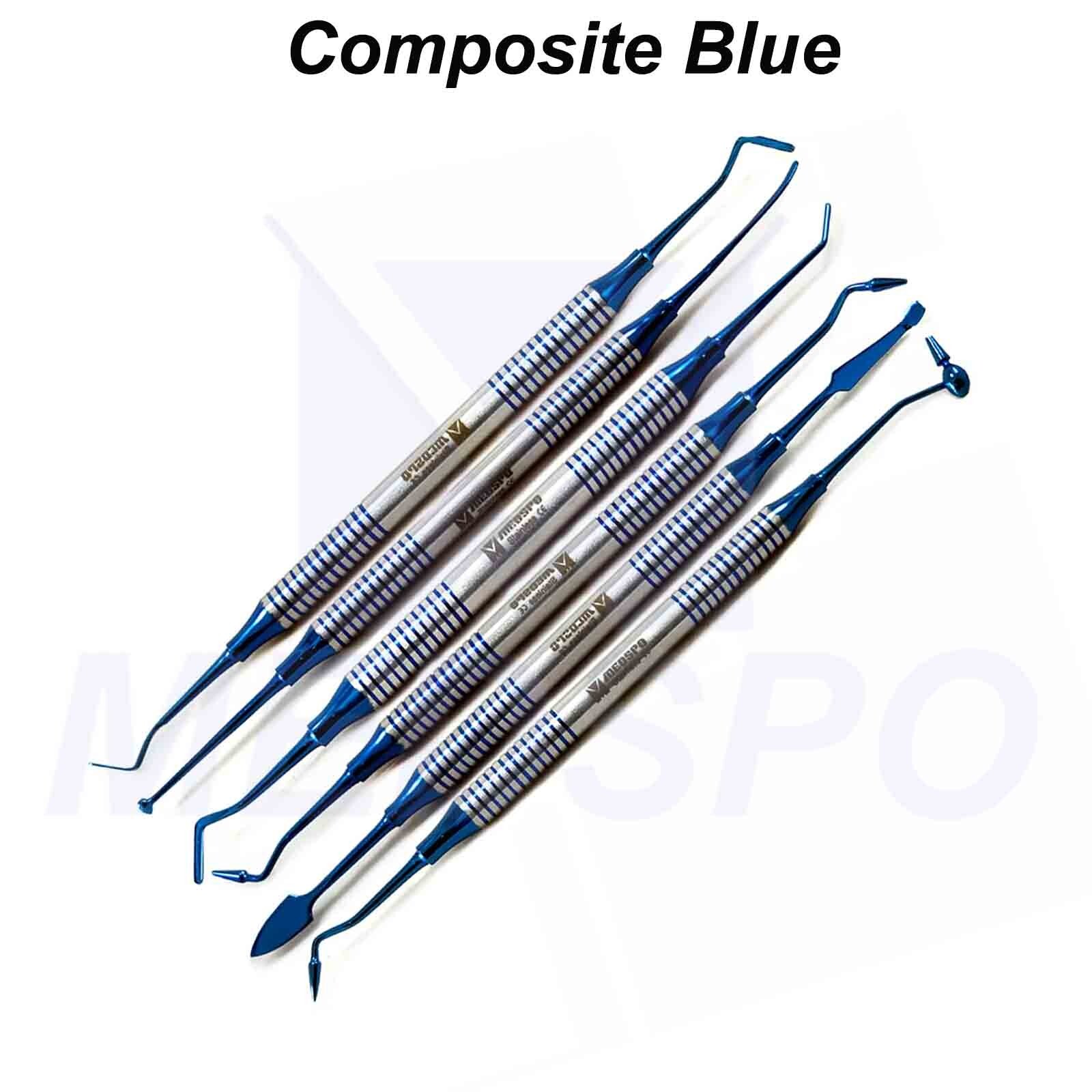 Dental Blue Titanium Composite Scalers Set Of 6 Filling Restorative Instruments