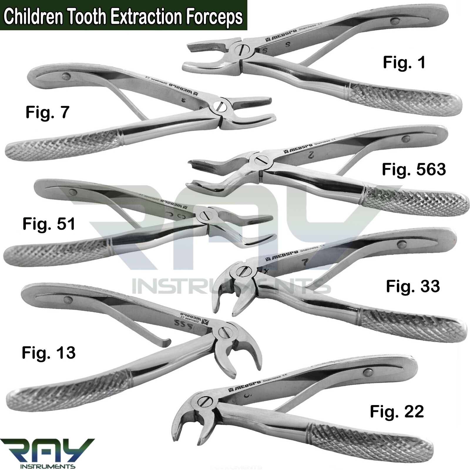 7 Pcs Children Tooth Extracting Forceps Upper Lower Premolars Dental Instruments