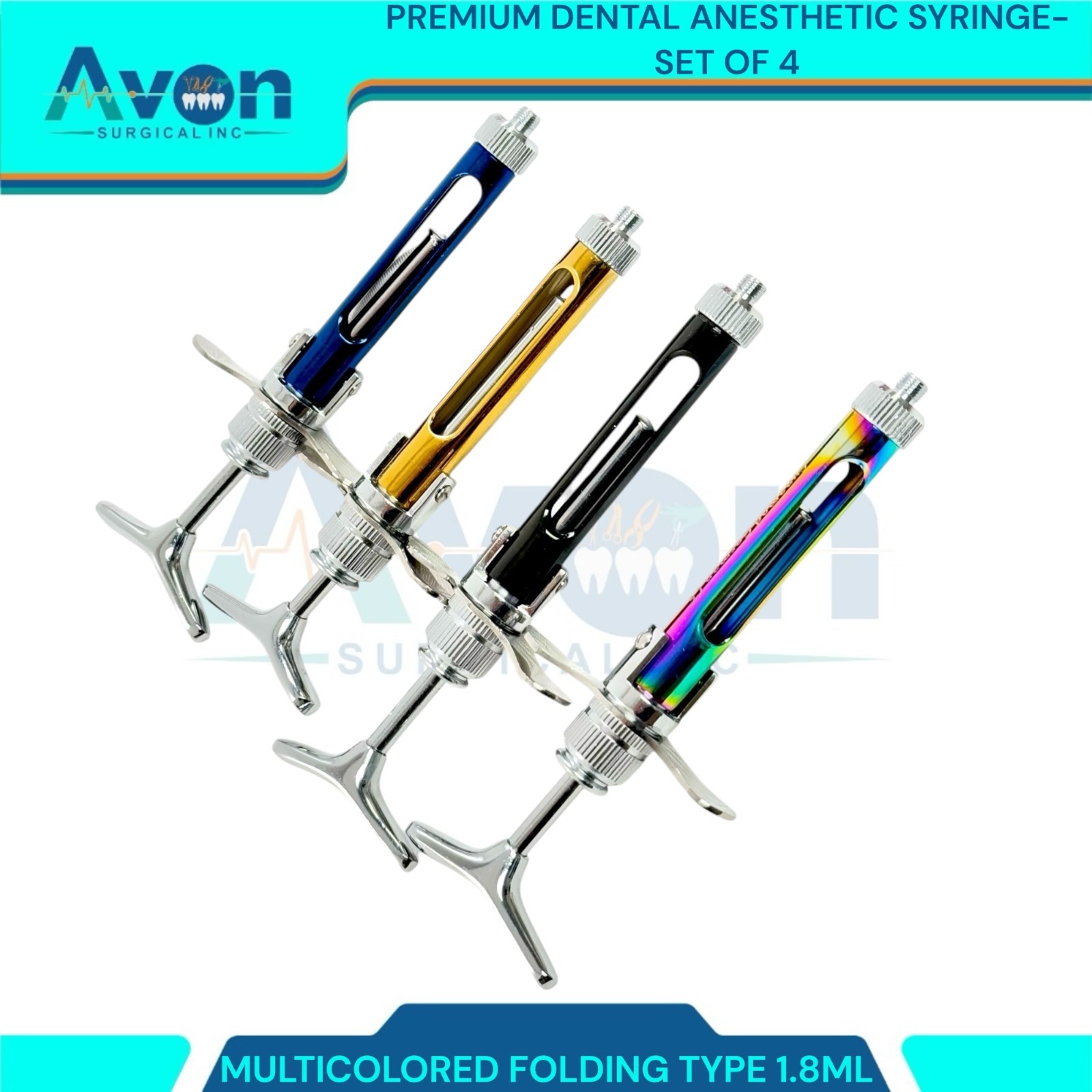 Anesthetic Folding Oral Dental Syringe, 1.8mL Capacity, Mix Colors – 4PC Lot