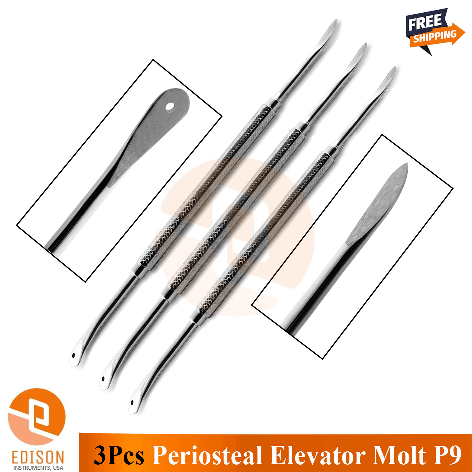 Set Of 3 Periosteal Dental Allen Molt P9A Sinus Handle Elevators Surgical Inst