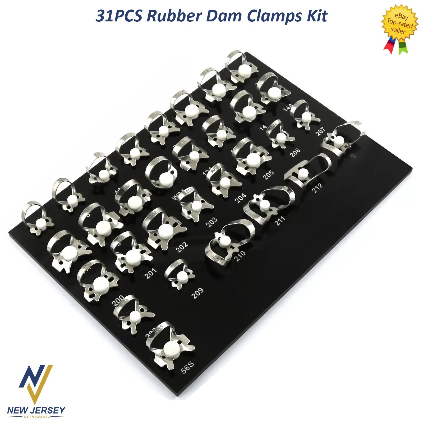 31 Pcs Endodontic Rubber Dam Clamps Dental Instrument With Black Tray
