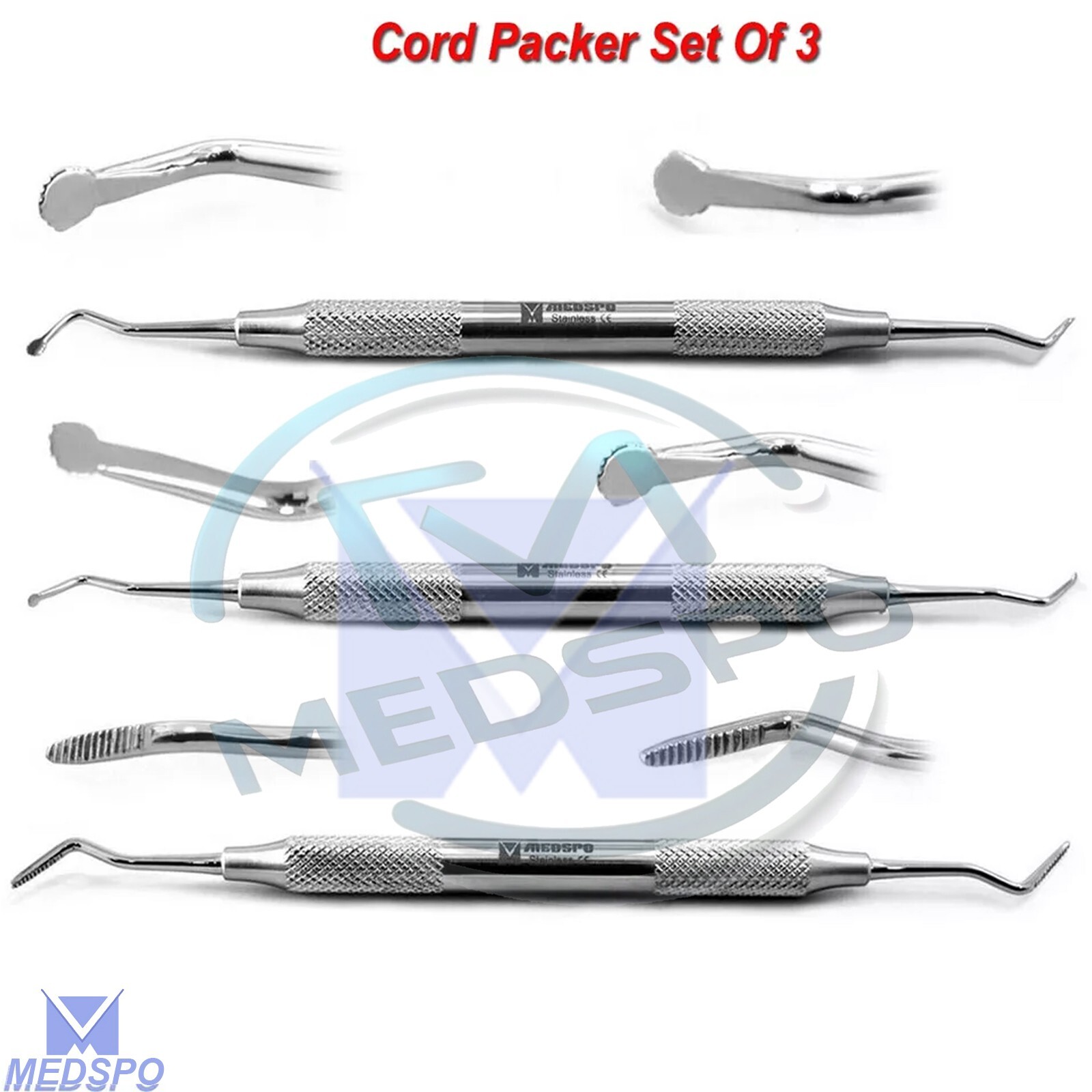 Dental Perio Cord Packer Gingival Cord Retraction Scaler Double Ended Set Of 3