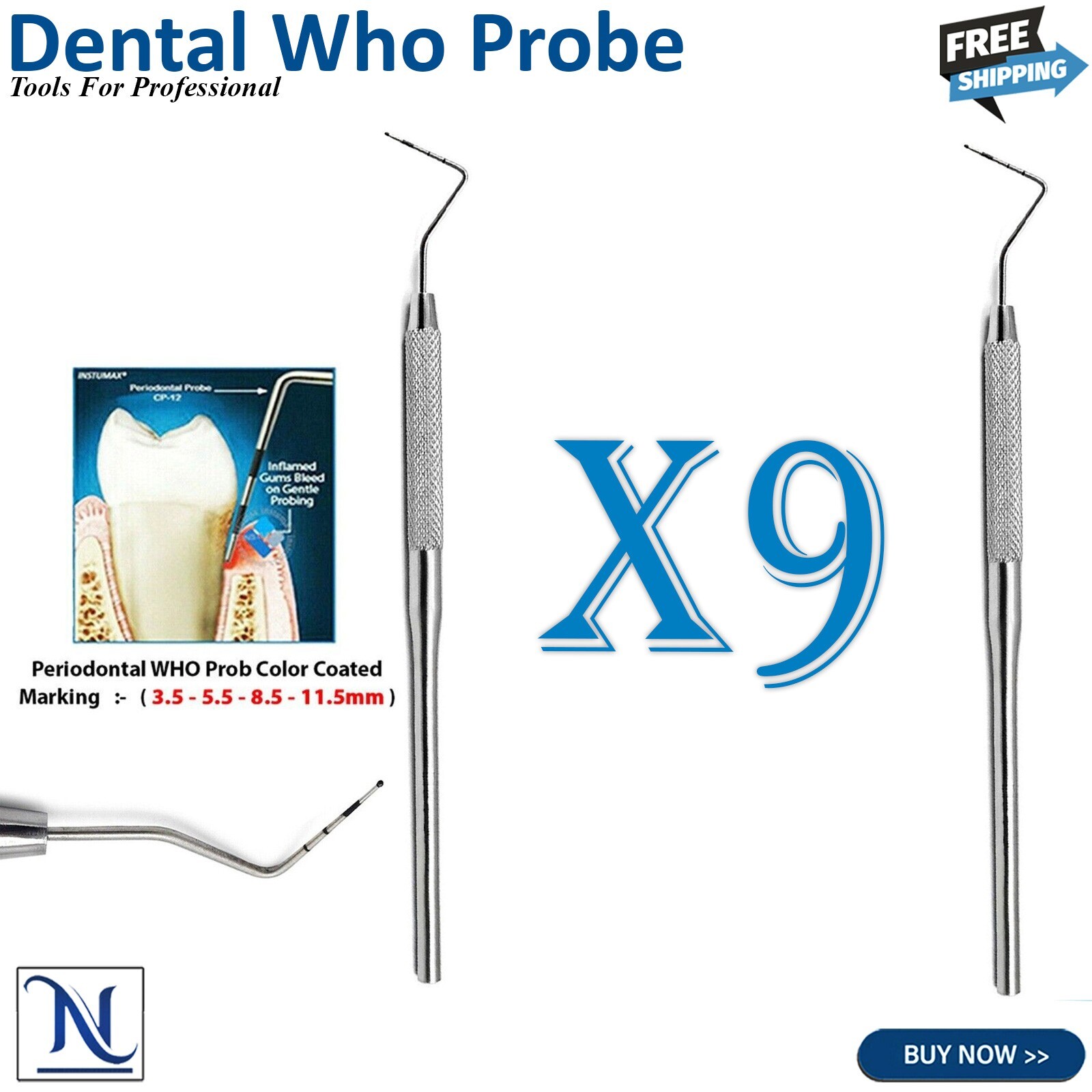 Dental Who Probe With Ball Tip Periodontal Diagnostic Pocket Measurements X9